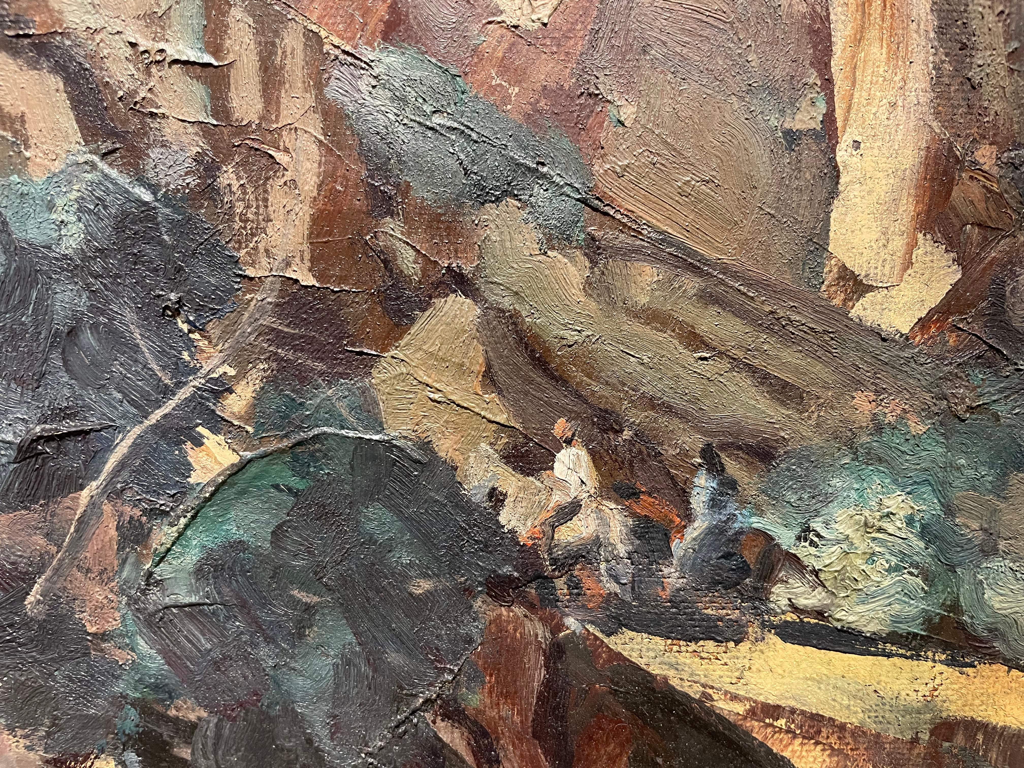 Les cavaliers à travers le Canyon, paysage de l'Ouest du milieu du siècle dernier en vente 5