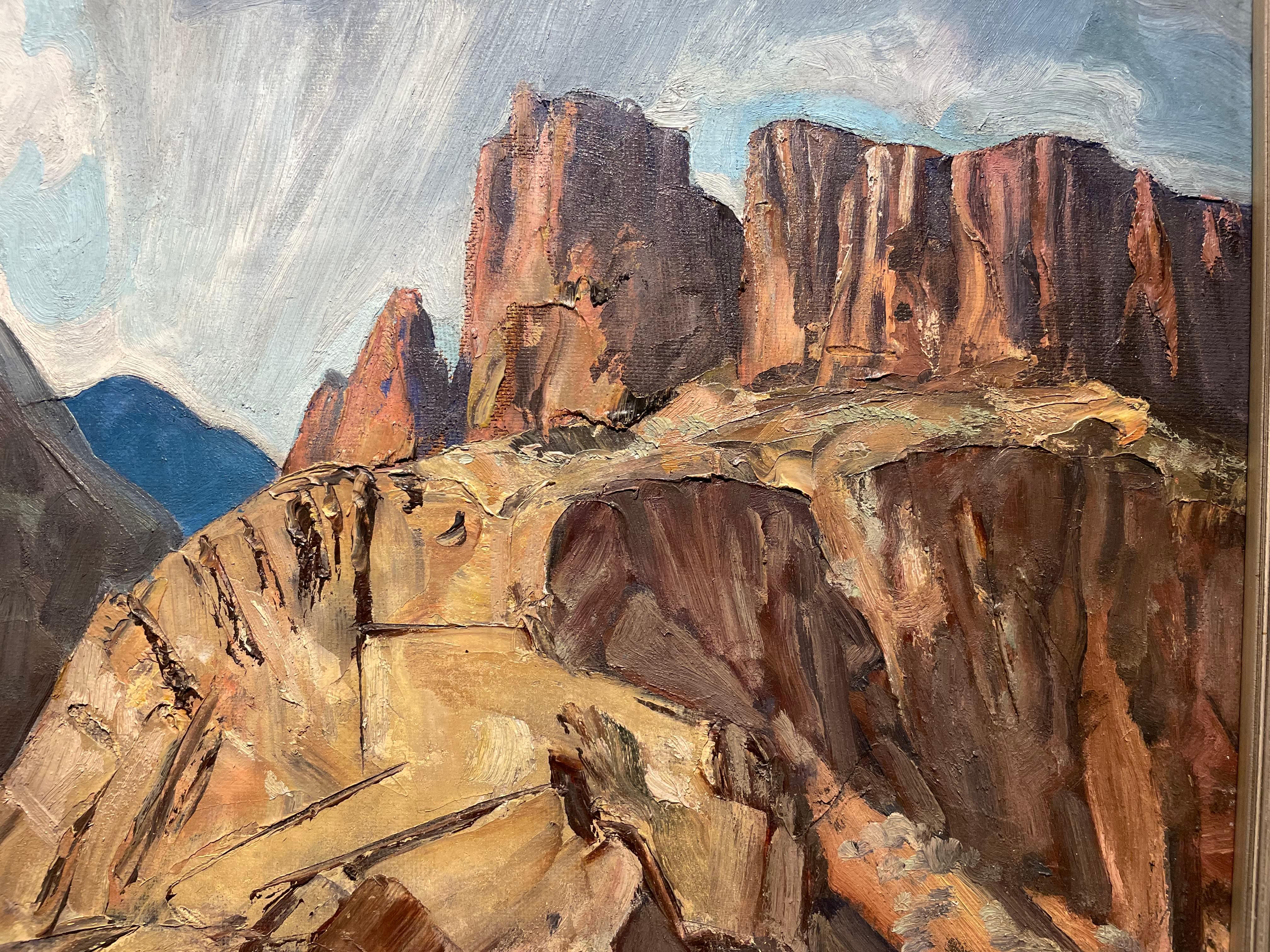 Les cavaliers à travers le Canyon, paysage de l'Ouest du milieu du siècle dernier en vente 6