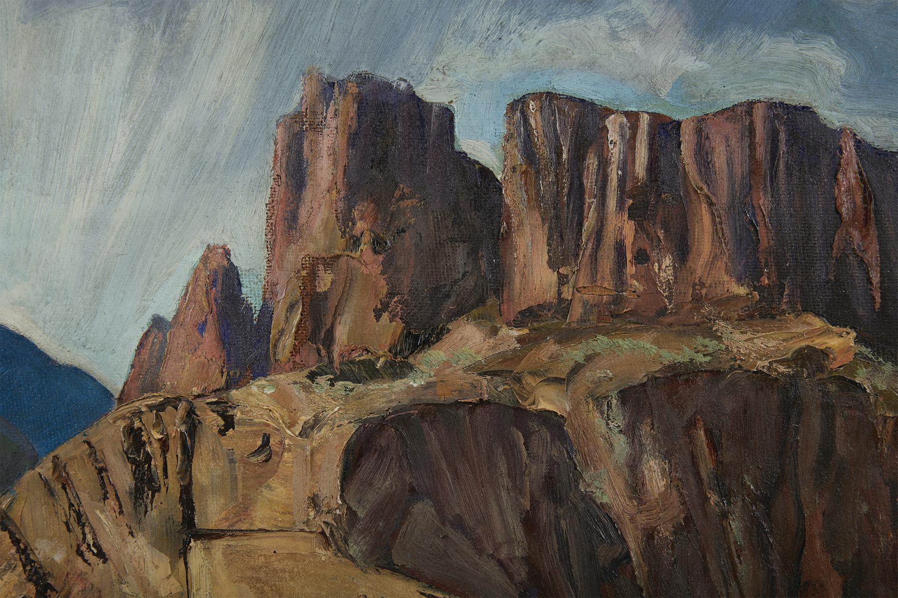 Les cavaliers à travers le Canyon, paysage de l'Ouest du milieu du siècle dernier - Modernisme américain Painting par Frank Wilcox