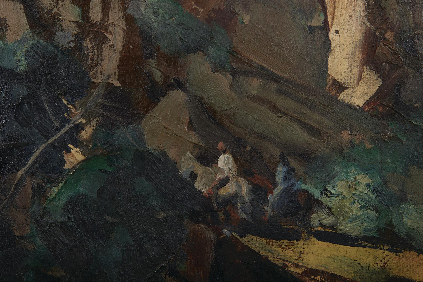 Cavaliers à travers le canyon, vers 1941
Huile sur carton 
Signé en bas à droite 
24 x 32.25 pouces 

