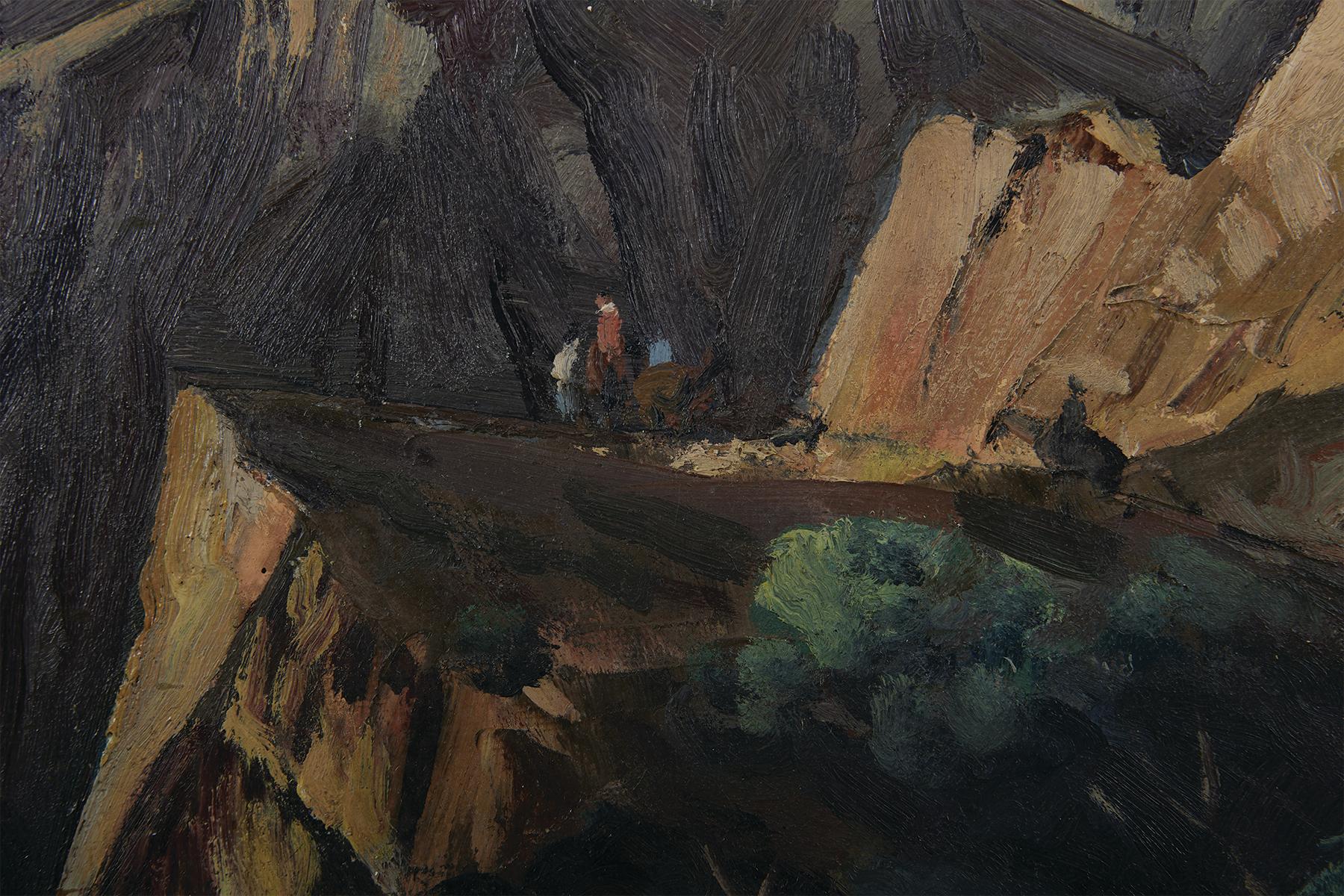 Les cavaliers à travers le Canyon, paysage de l'Ouest du milieu du siècle dernier en vente 1