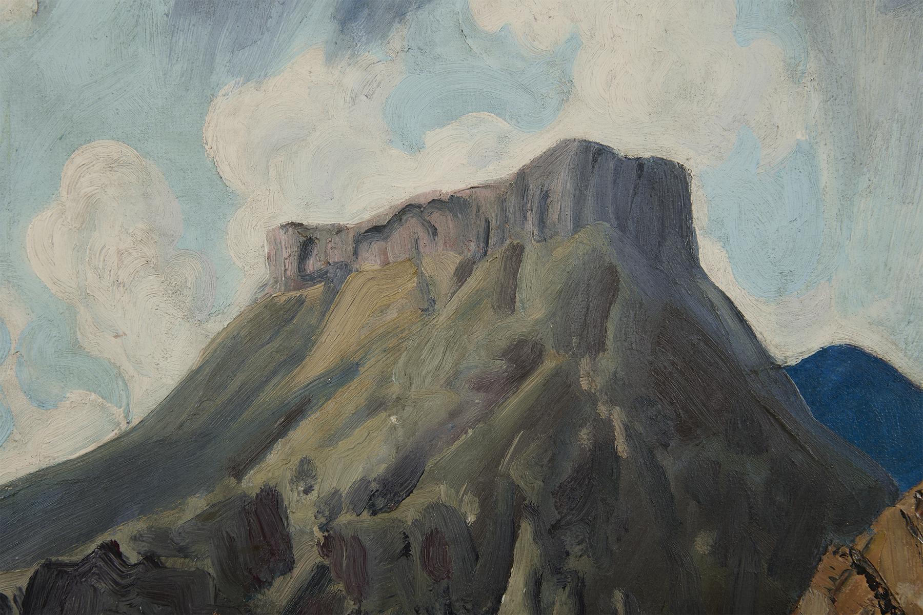 Les cavaliers à travers le Canyon, paysage de l'Ouest du milieu du siècle dernier - Gris Landscape Painting par Frank Wilcox