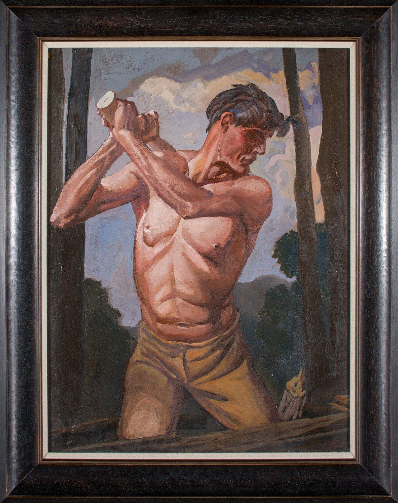 The Wood Chopper, Brecksville, Ohio, Early 20th Century Cleveland School - Painting by Frank Wilcox