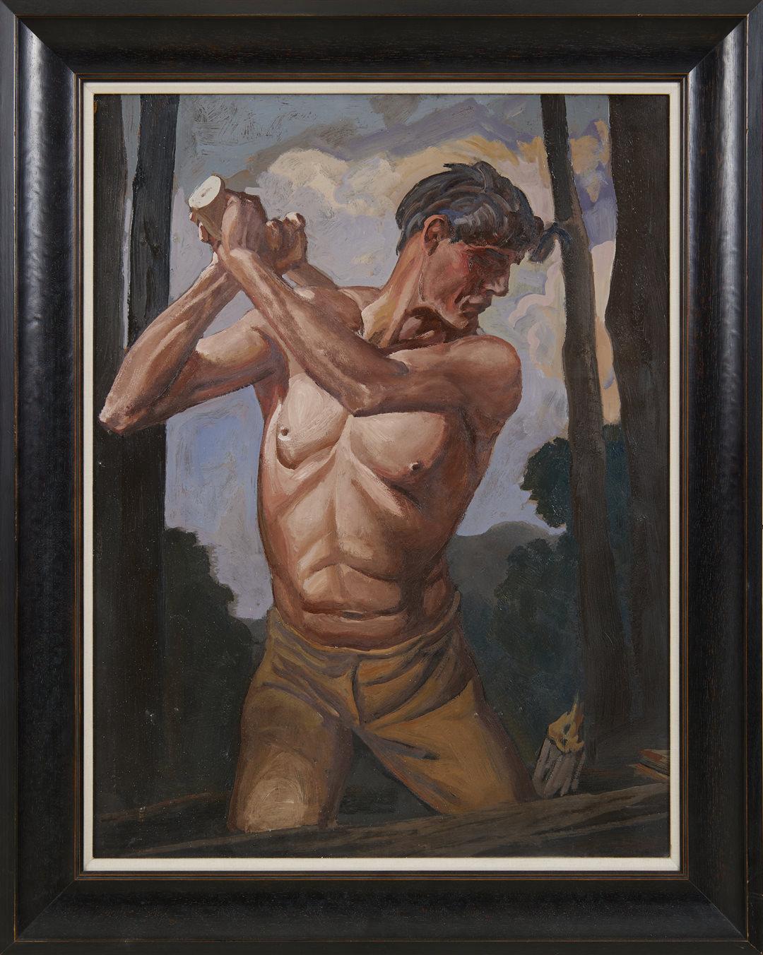 The Wood Chopper, Brecksville, Ohio, Early 20th Century Cleveland School - Painting by Frank Wilcox