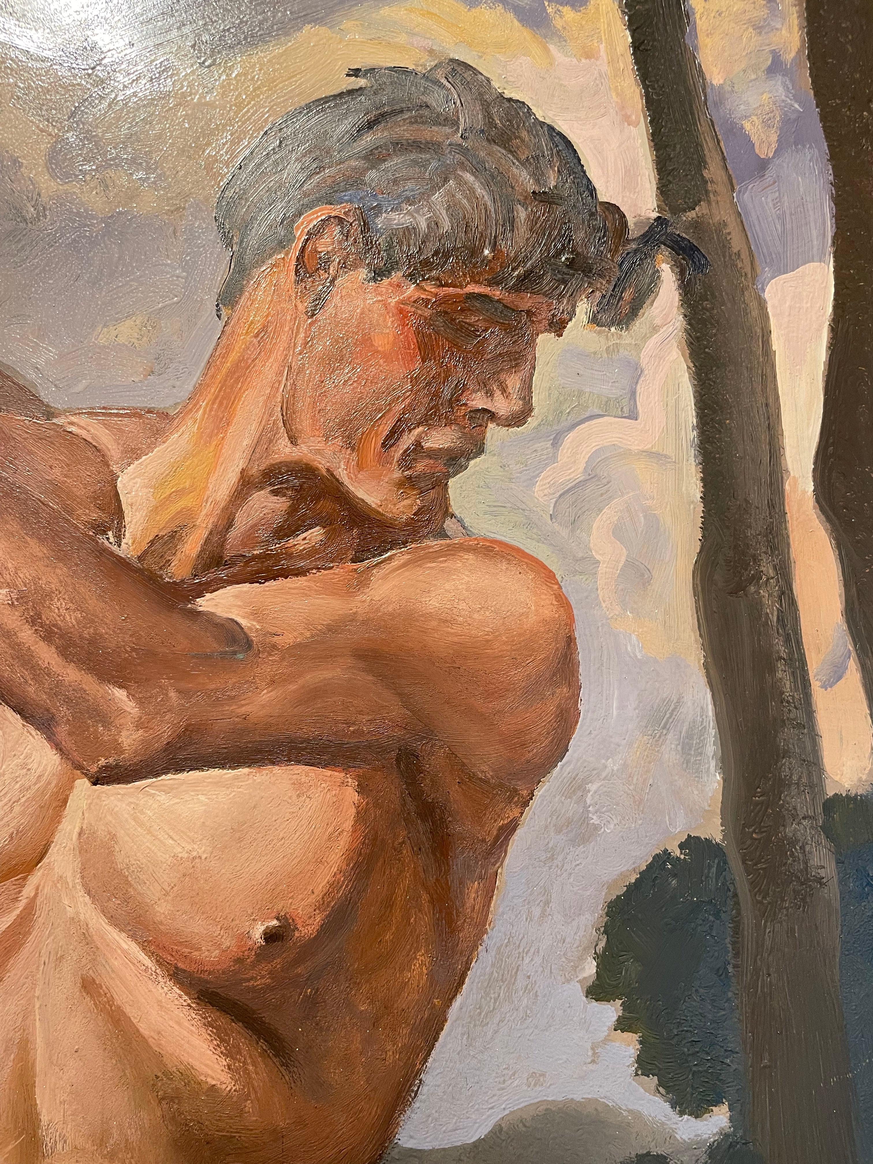 Frank Nelson Wilcox (American, 1887-1964)
The Wood Chopper, Brecksville, Ohio, c. 1917
Oil on masonite 
33 x 24 inches

