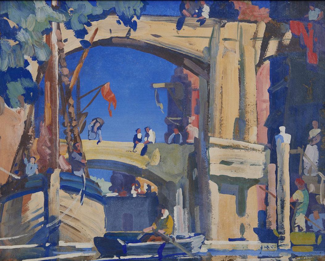 Canal vénitien, scène de paysage du début du 20e siècle, artiste de l'école de Cleveland