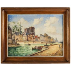 Antique Frank Will, Oil on Canvas, Notre-Dame de Paris, circa 1926