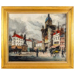 Antique Frank Will, Oil on Canvas, View of La Rochelle La Place de la Grosse Horloge