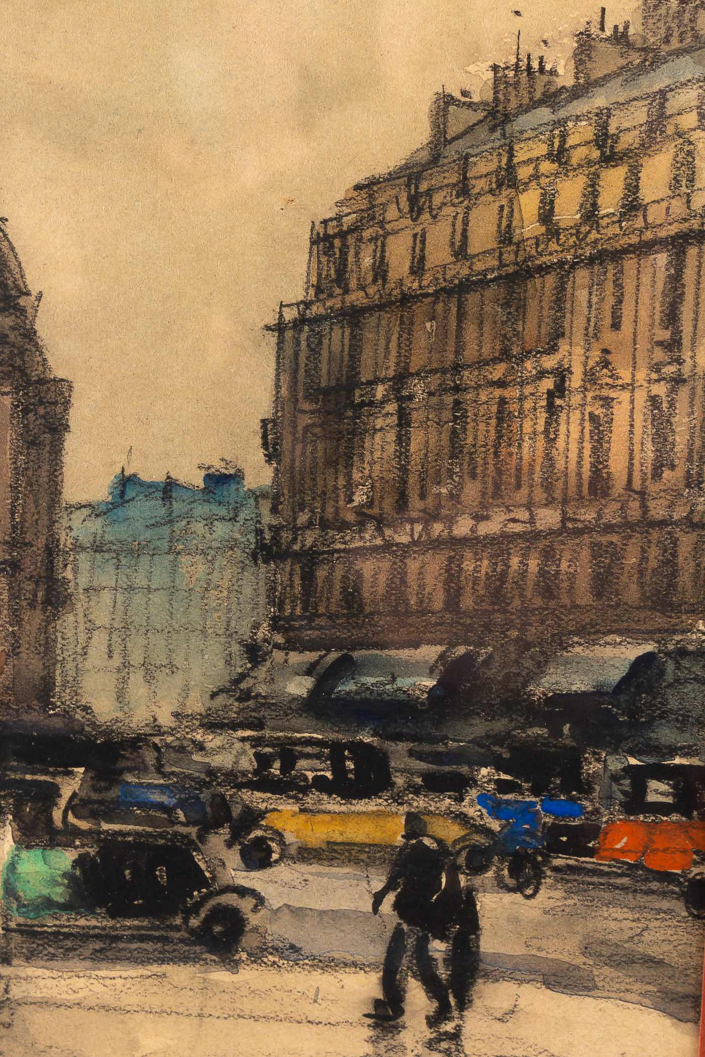 Frank Will, Watercolor, La Place de l’Opéra in Paris, circa 1930s In Good Condition For Sale In Saint Ouen, FR