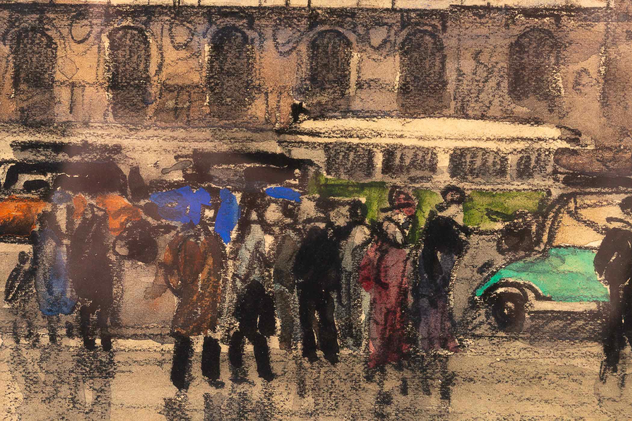 Paper Frank Will, Watercolor, La Place de l’Opéra in Paris, circa 1930s For Sale