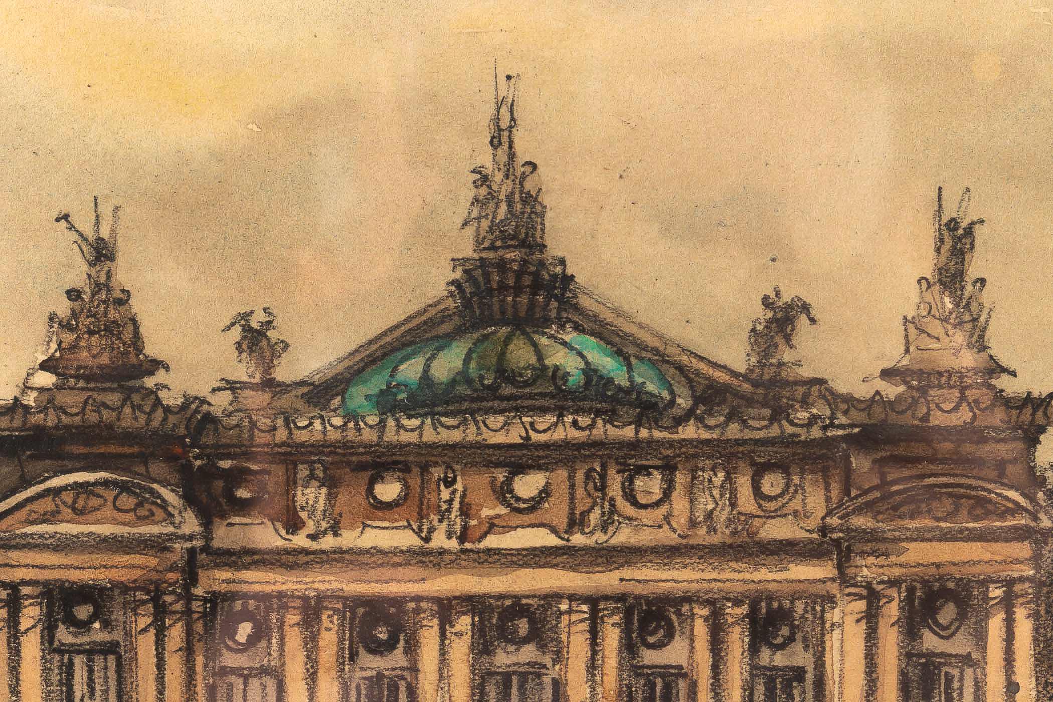Frank Will, Watercolor, La Place de l’Opéra in Paris, circa 1930s For Sale 1