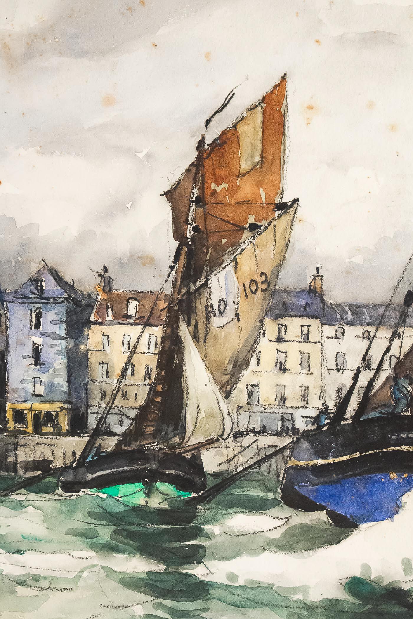 Early 20th Century Frank Will, Watercolor, View of Honfleur, circa 1930s For Sale