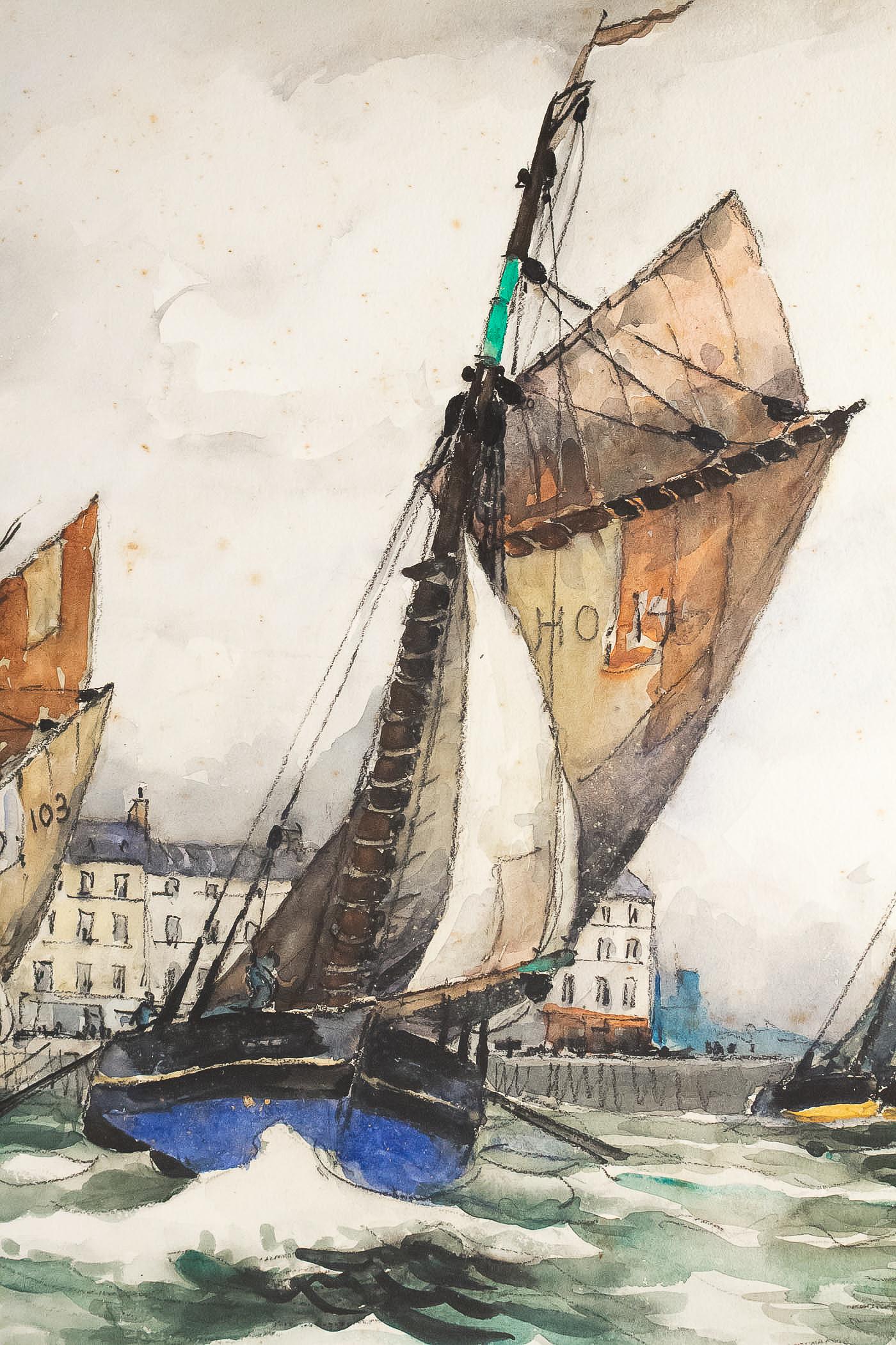 Paper Frank Will, Watercolor, View of Honfleur, circa 1930s For Sale