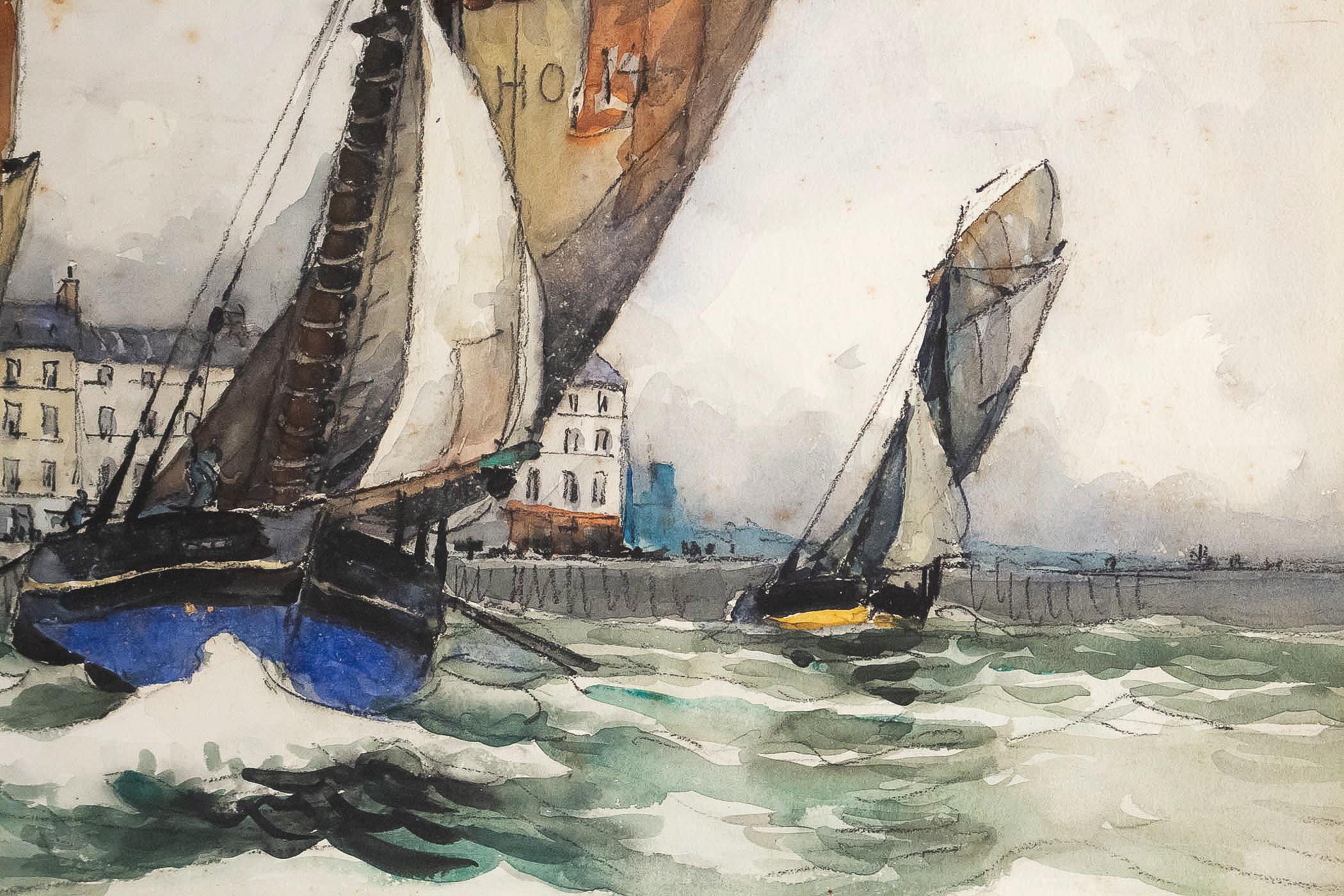 Frank Will, Watercolor, View of Honfleur, circa 1930s For Sale 2