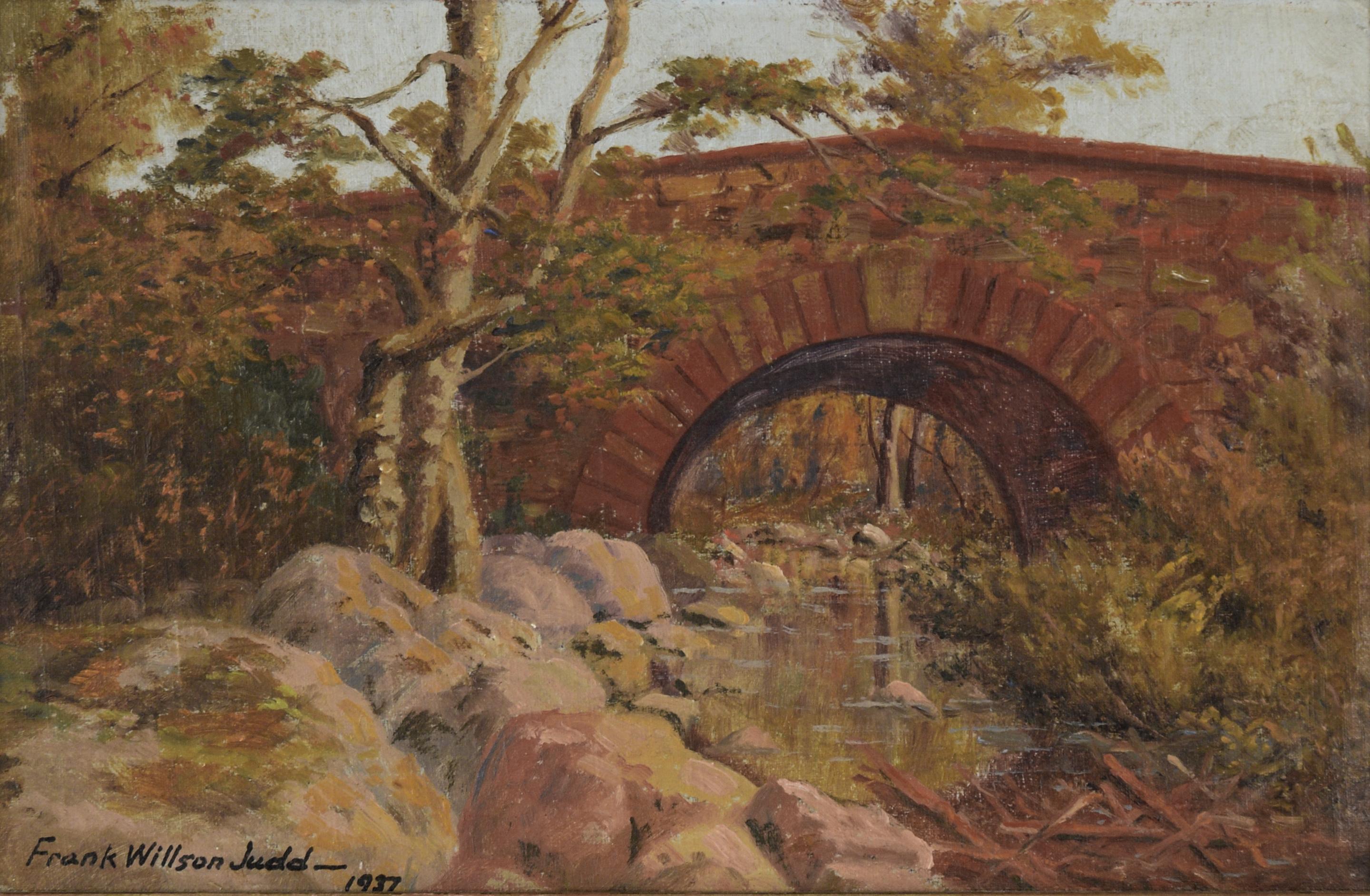 Le pont Monticello - Napa - Paysage de Putah Creek par Frank Willson Judd en vente 1
