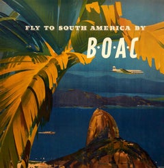 Original Vintage-Poster „Fly To South America“ von BOAC Airline:: Reisen:: Rio:: Brasilien:: Original