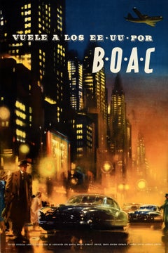 Original Vintage Poster Fly To The US New York Travel Vuele A Los Ee Uu Por BOAC