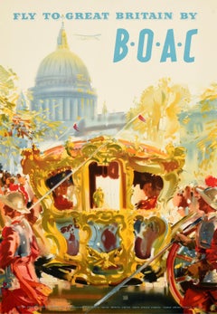 Original Vintage Poster Great Britain BOAC Lord Mayor's Show St Paul's Cathedral