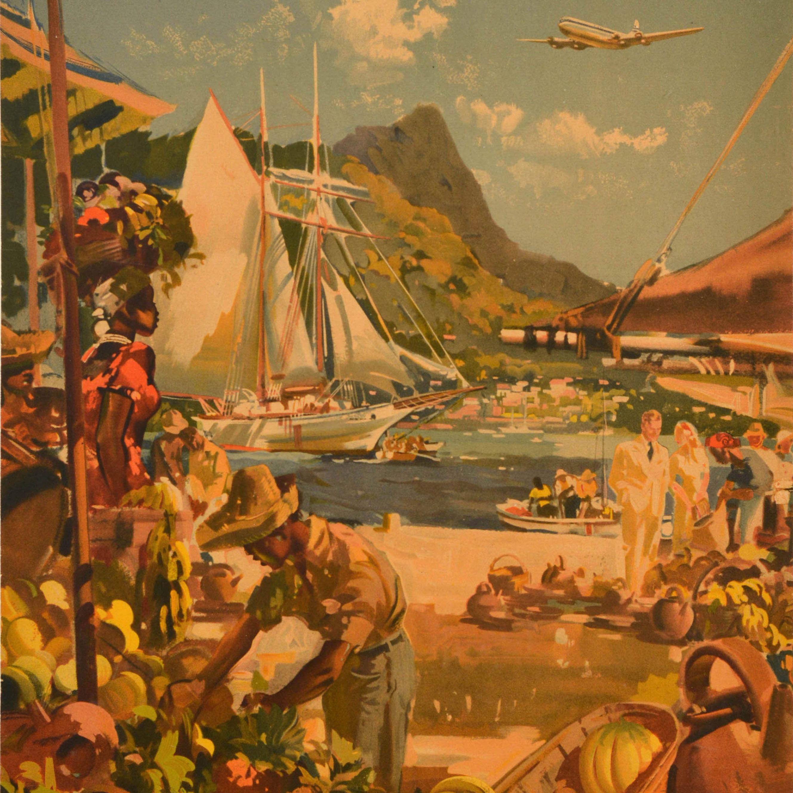 Original Vintage Travel Advertising Poster Fly To The Caribbean By BOAC Wootton - Brown Print by Frank Wootton