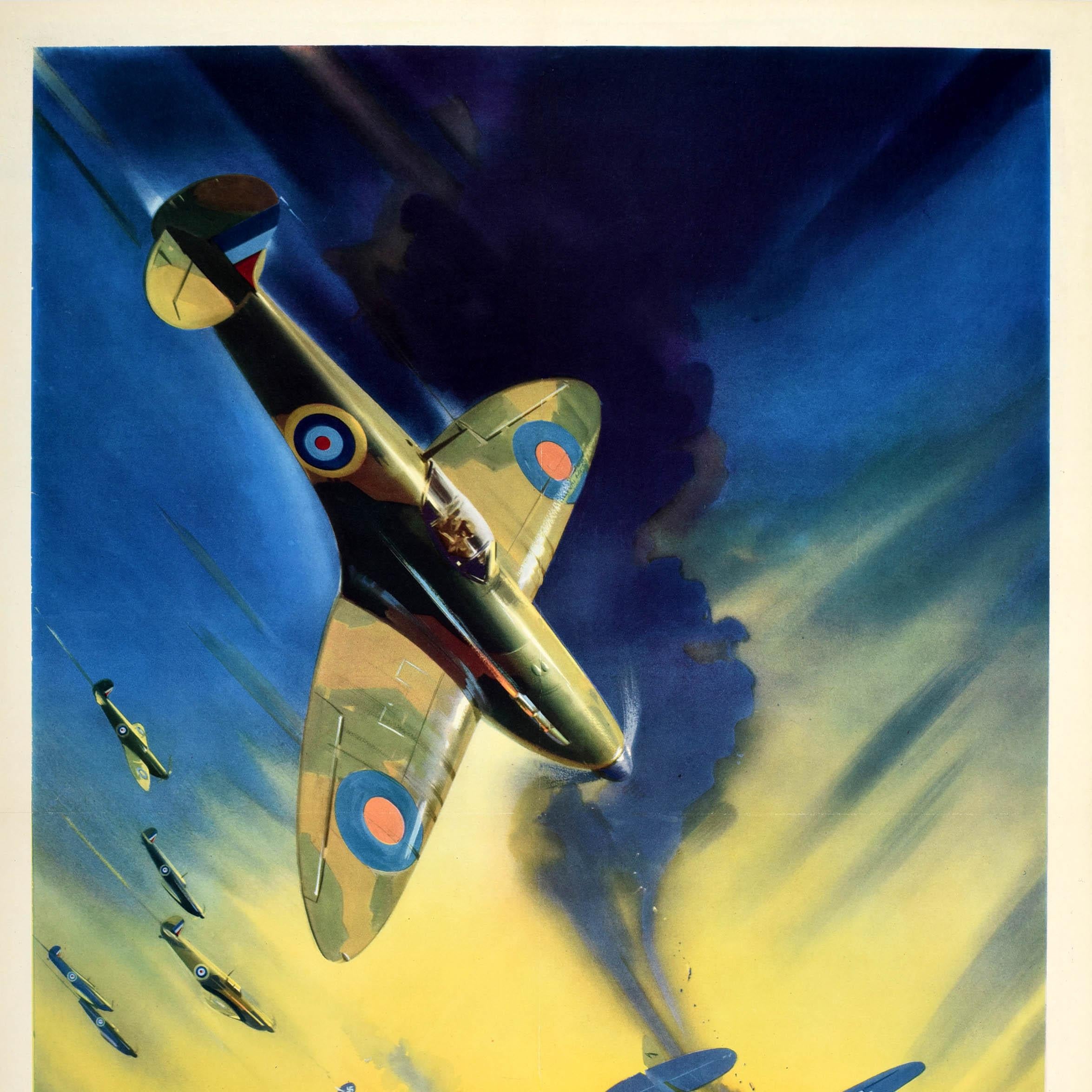 Affiche originale de la Seconde Guerre mondiale - Aidez la Grande-Bretagne à terminer le travail ! - avec un dessin dynamique du célèbre peintre et illustrateur britannique Frank Wootton (1911-1998) représentant une scène de bataille aérienne
