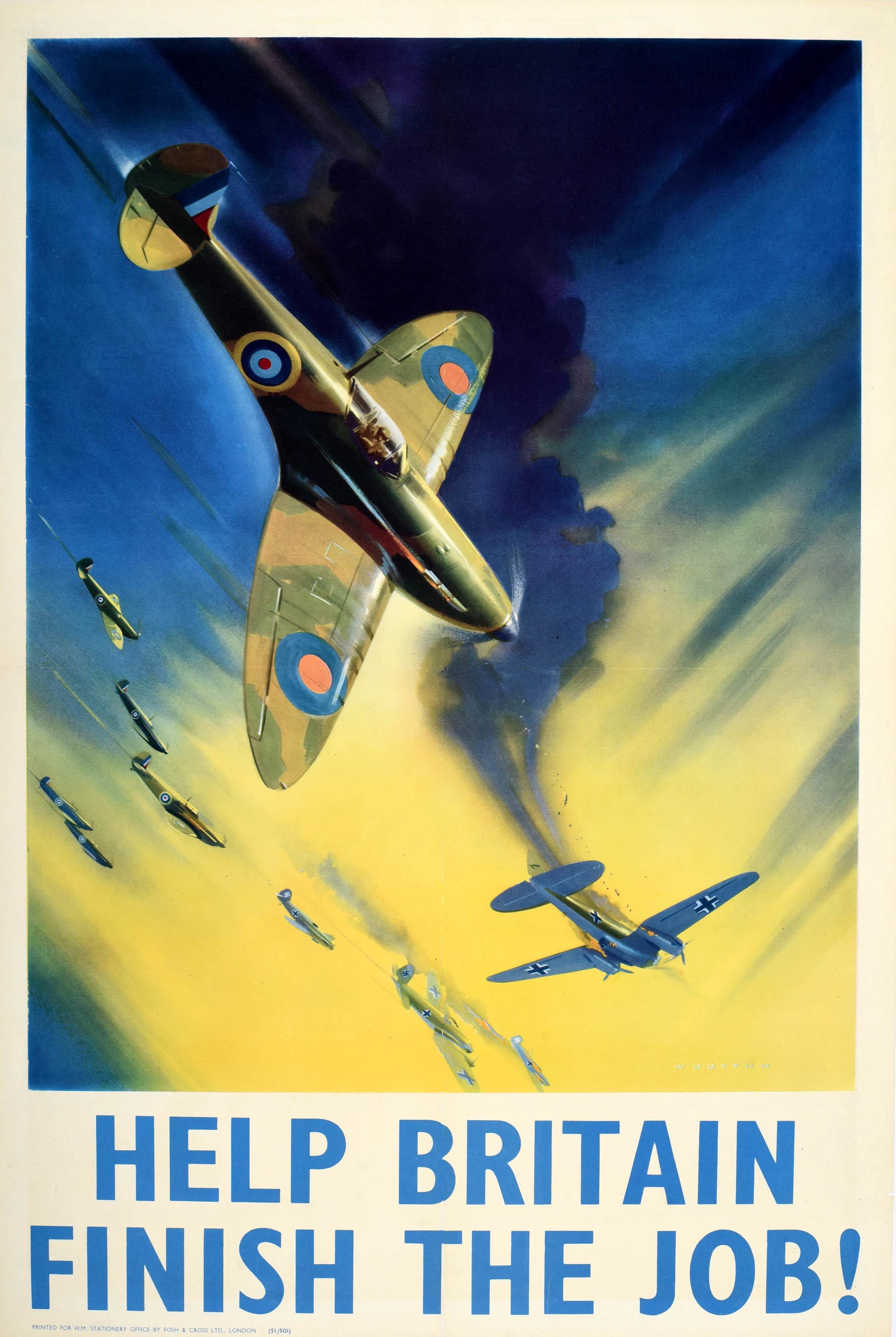 Frank Wootton Print - Original Vintage War Poster Help Britain Finish The Job Spitfire Wootton WWII