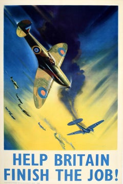 Original-Vintage-Kriegsplakat „Held Britain Finish The Job“, Spitfire Wootton, Zweiter Weltkrieg