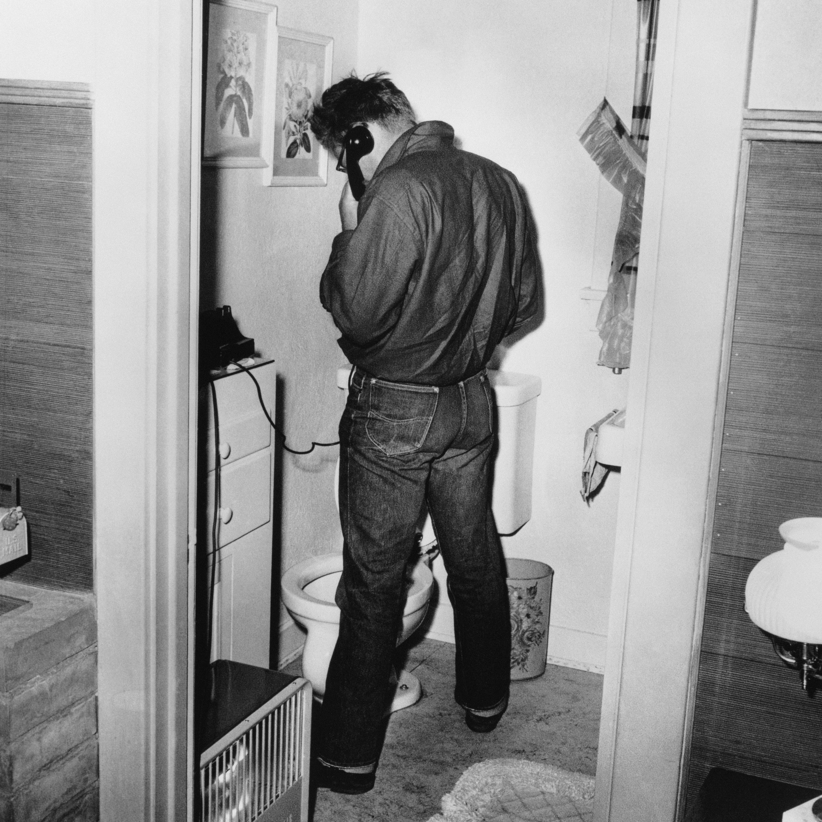Frank Worth Black and White Photograph - James Dean in Restroom 20" x 20" (Edition of 24) 