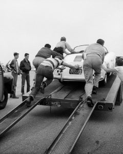 Vintage James Dean Pushing Porsche at Car Rally