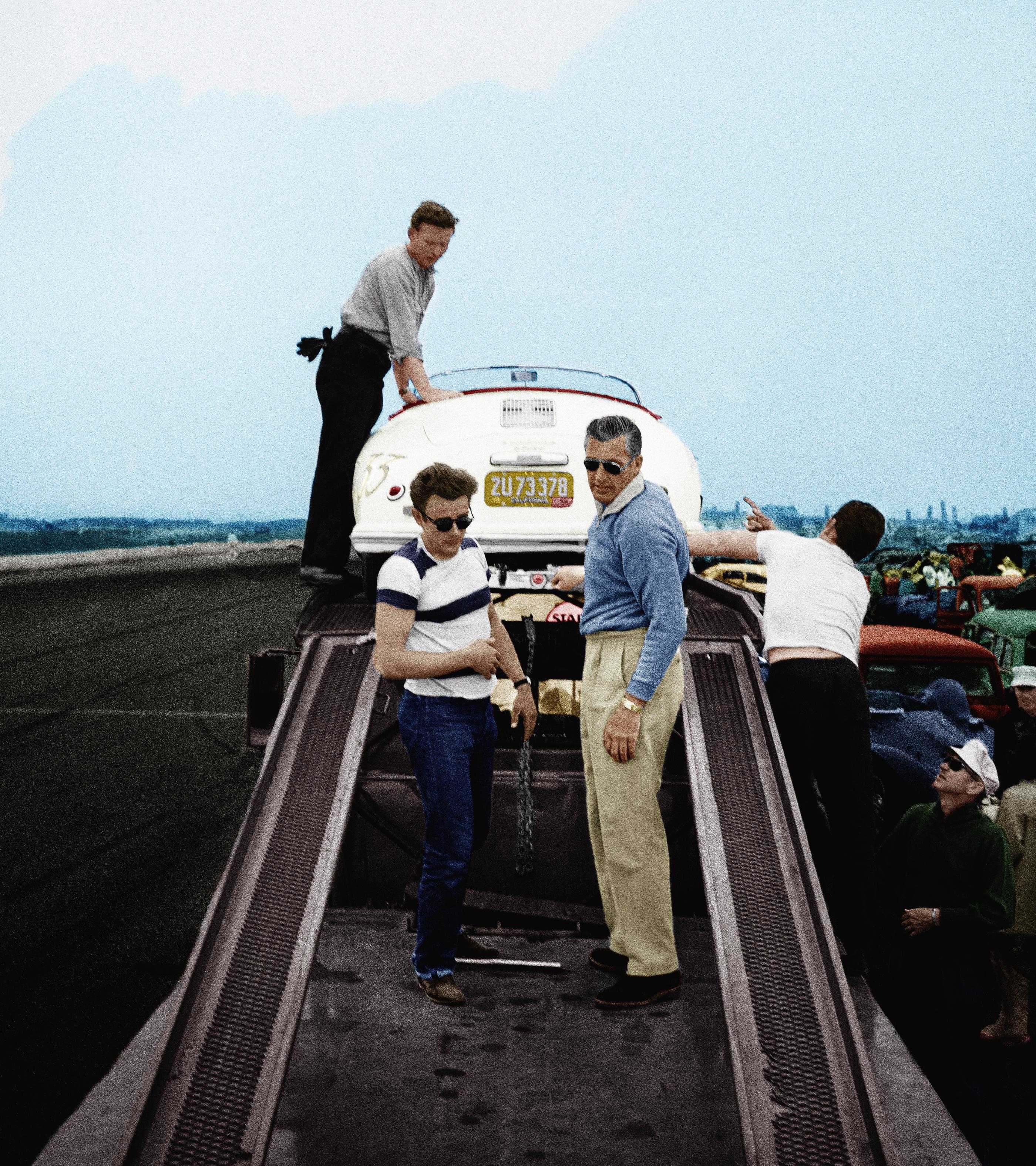 Frank Worth Color Photograph - James Dean Standing with Porsche at Car Rally 20" x 24" Edition of 75