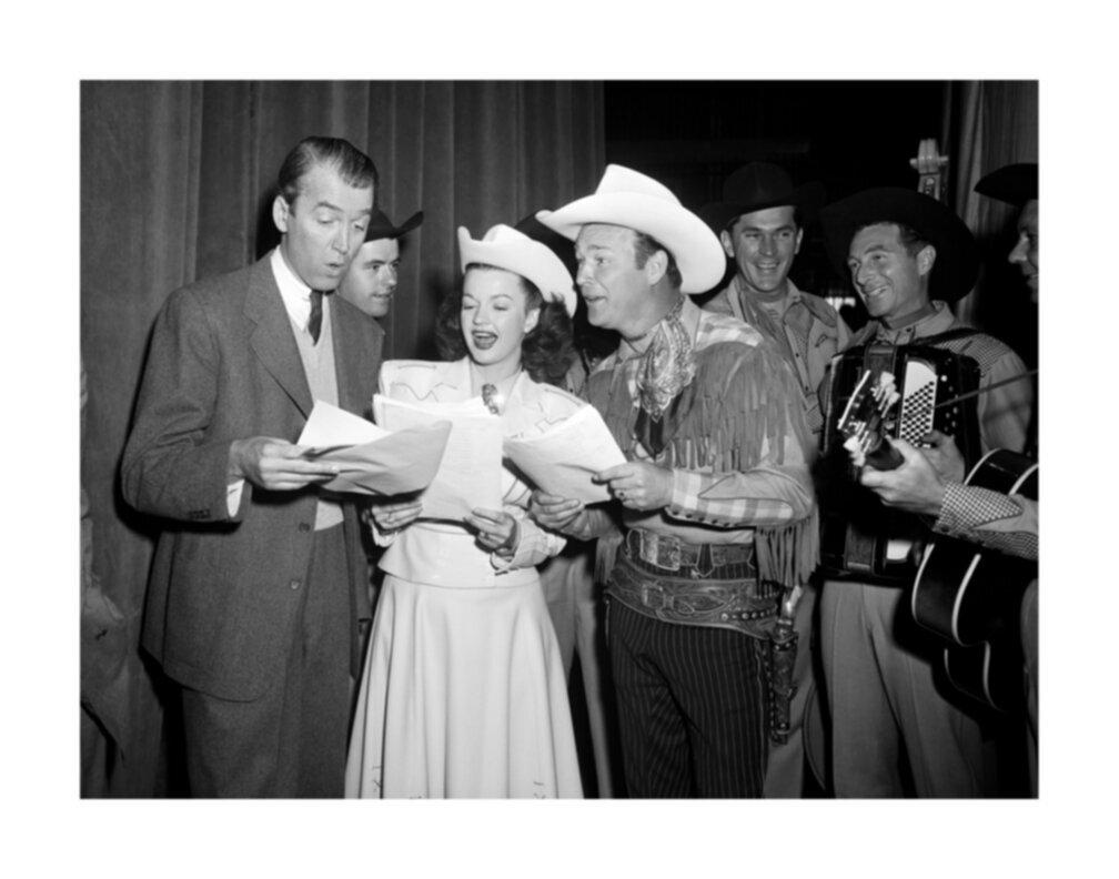 Frank Worth Portrait Photograph - Jimmy Stewart, Dale Evans, and Roy Rogers Singing