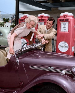 Vintage Mamie Van Doren and Richard Long Getting Gas