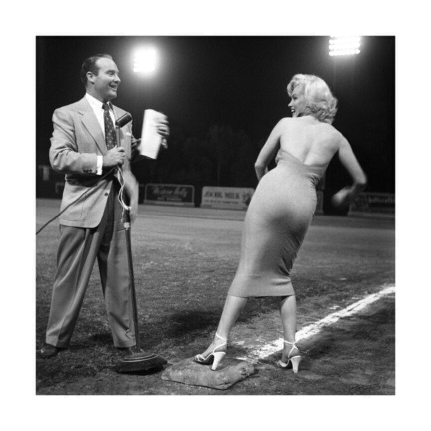 Frank Worth Black and White Photograph - Monroe Throws the First Pitch