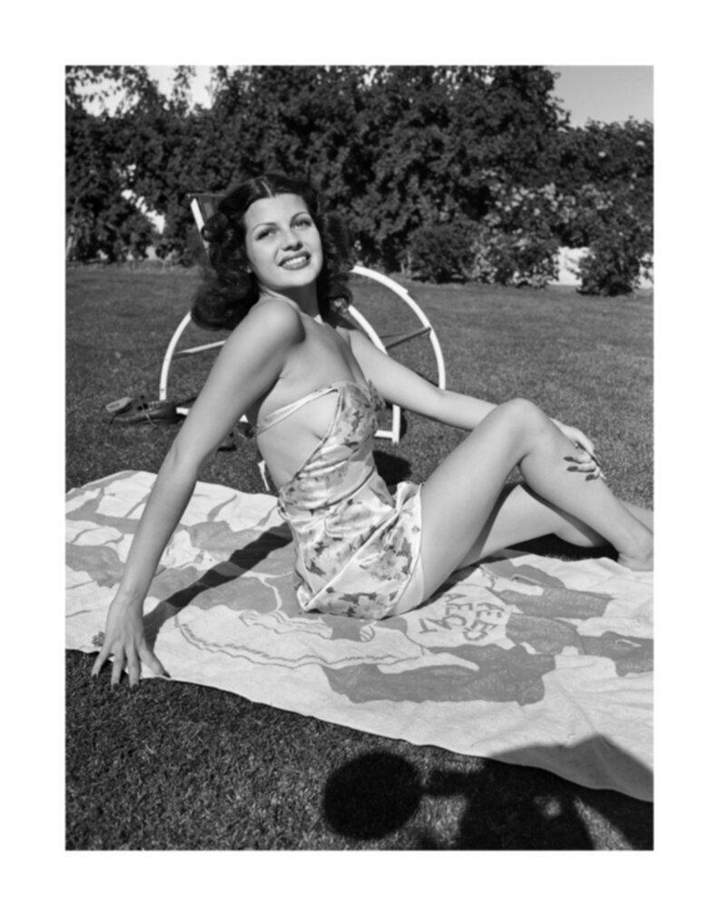 Frank Worth Black and White Photograph - Rita Hayworth Sunbathing