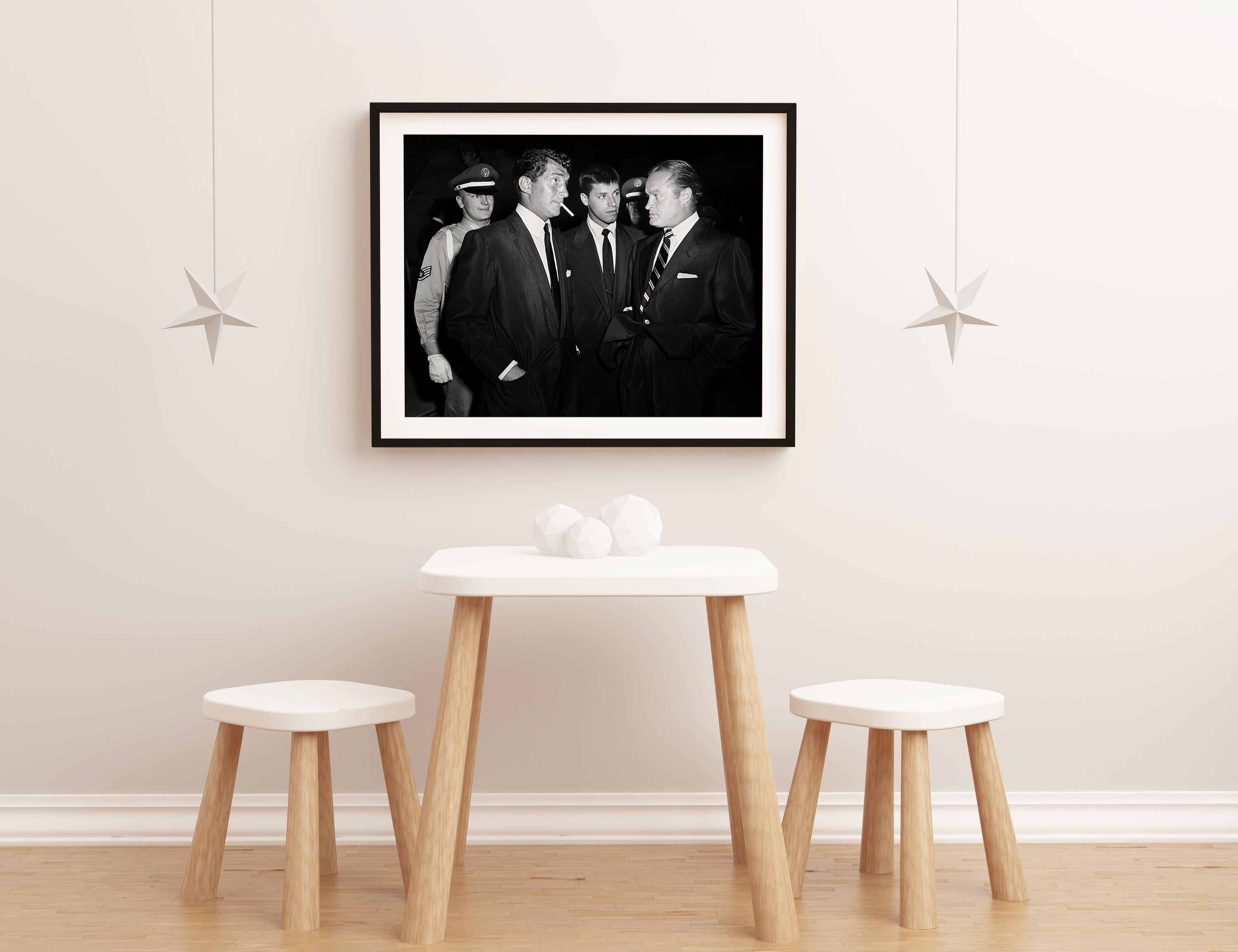 Candid Dean Martin, Jerry Lewis, and Bob Hope Fine Art Print - Black Black and White Photograph by Frank Worth
