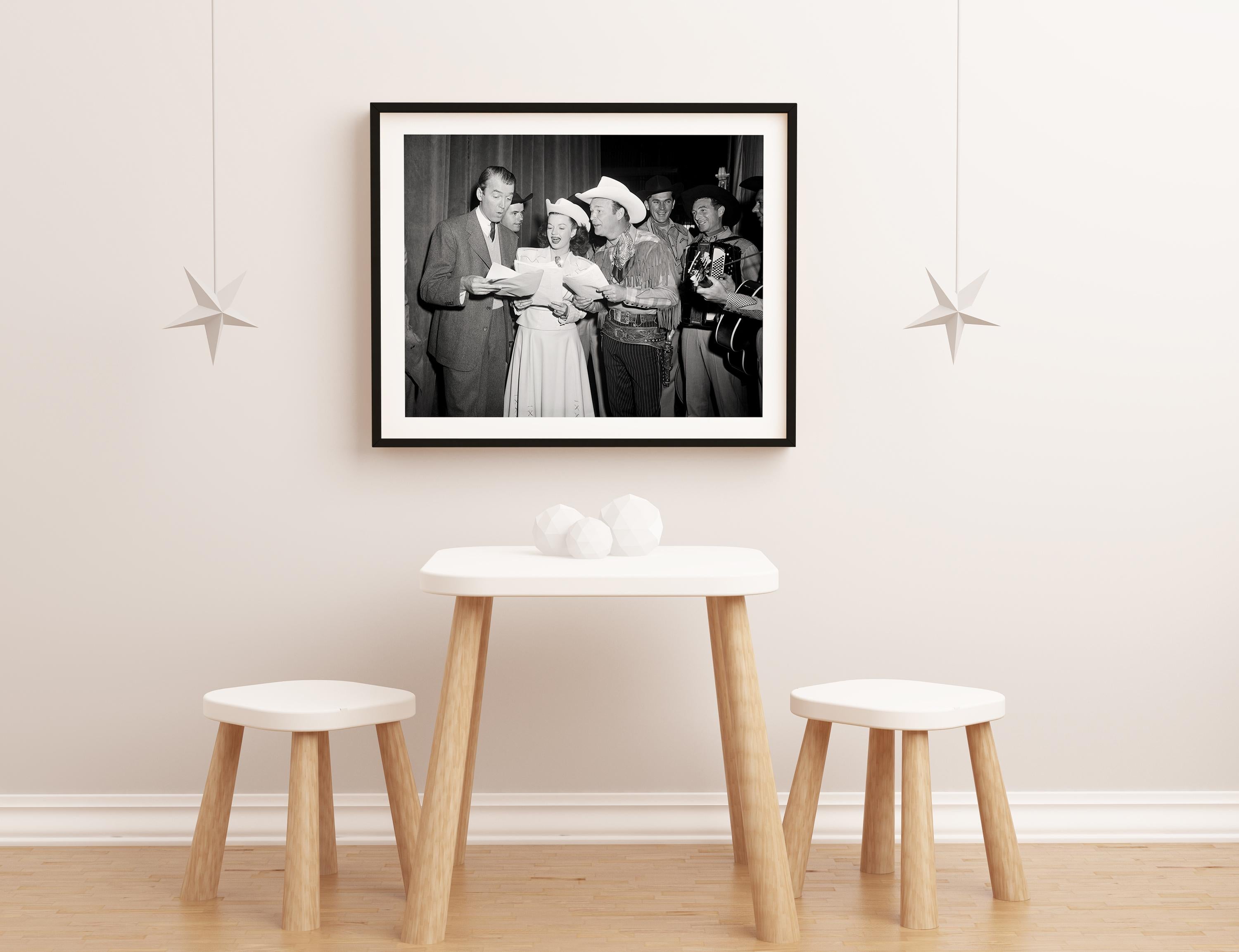 Jimmy Stewart, Dale Evans, and Roy Rogers Singing Fine Art Print For Sale 2