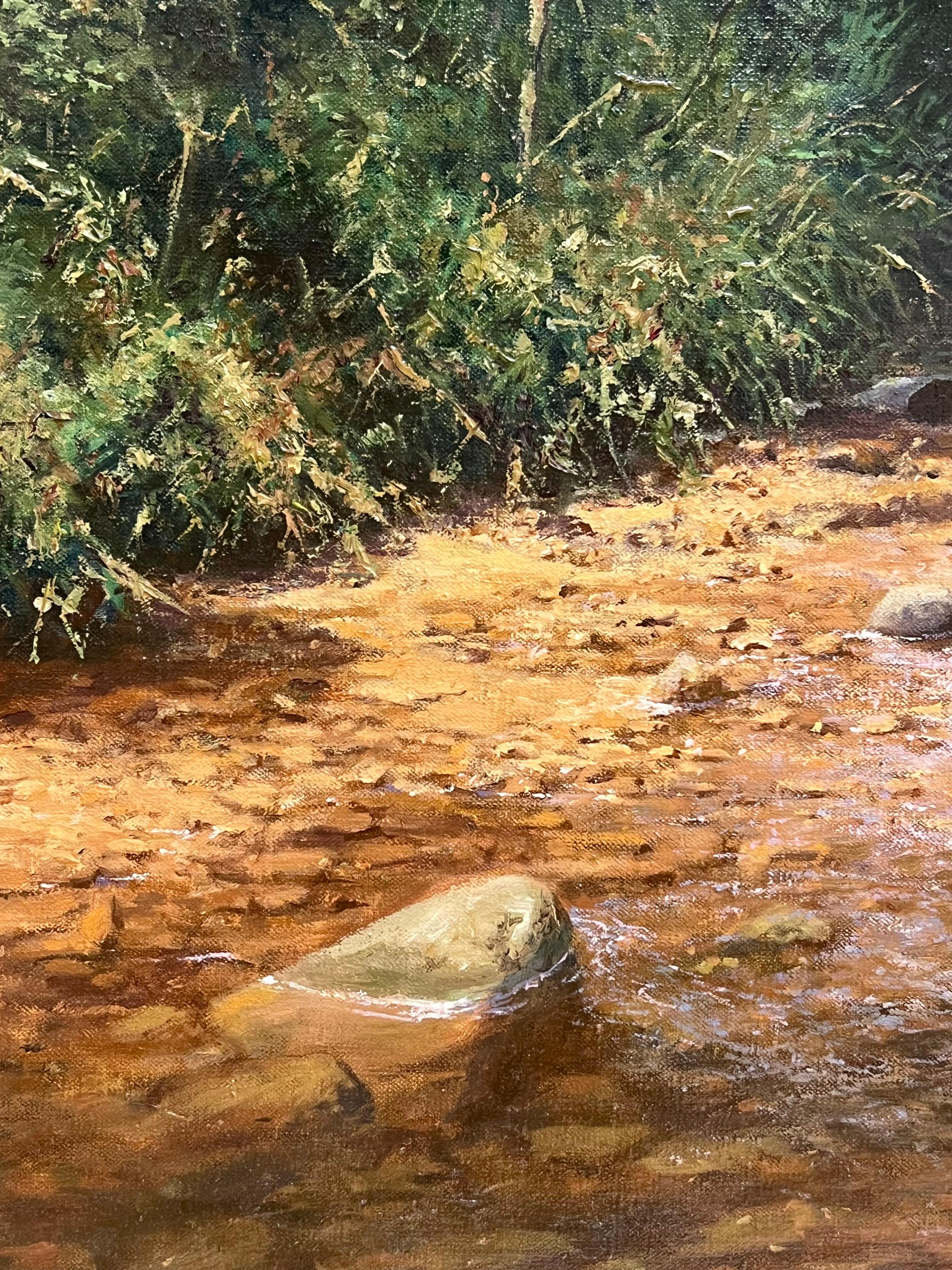 Feines englisches Ölgemälde Otter im schnell fließenden Bach Dappled Light Signiert im Angebot 1