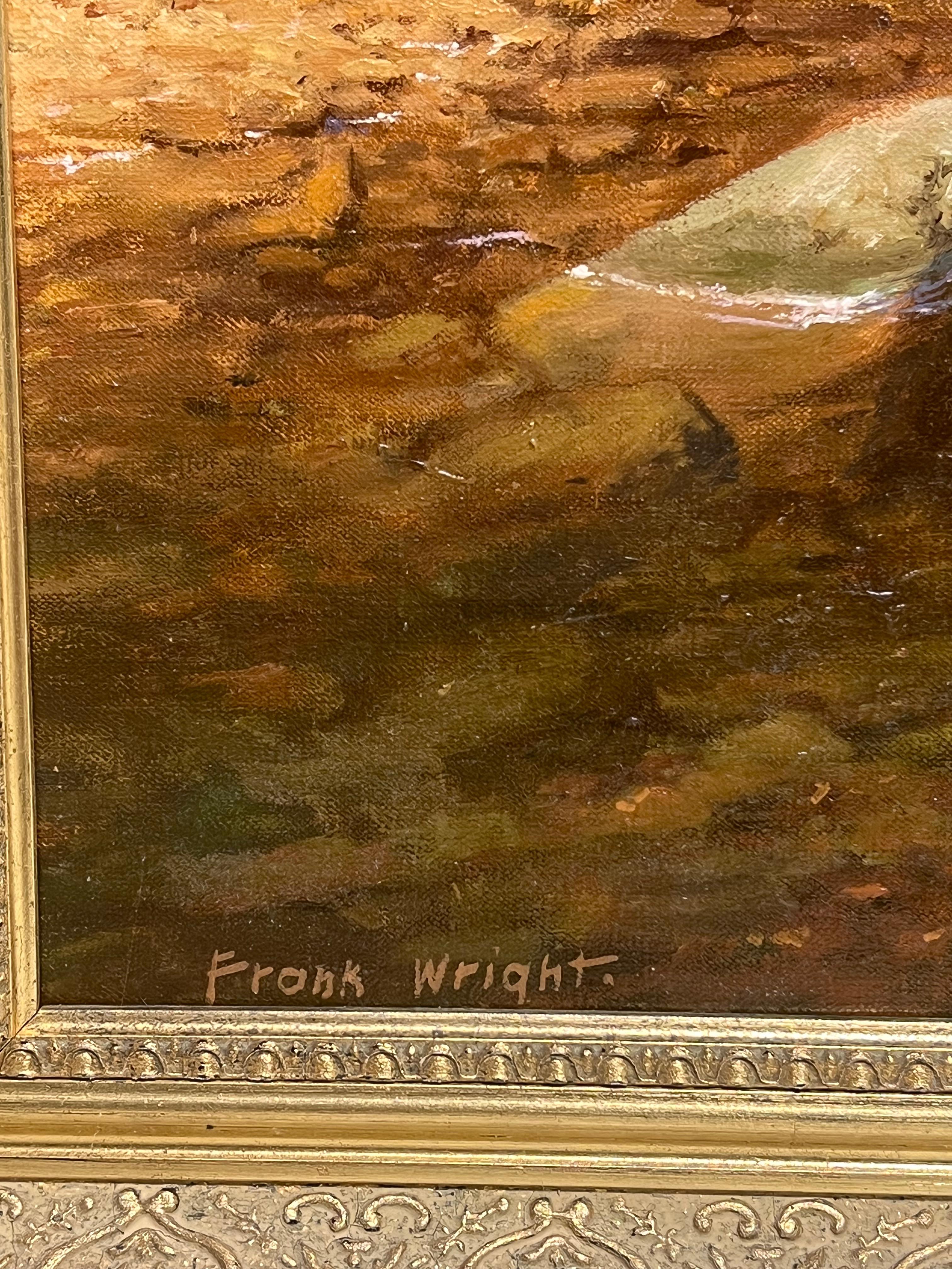 Feines englisches Ölgemälde Otter im schnell fließenden Bach Dappled Light Signiert im Angebot 3