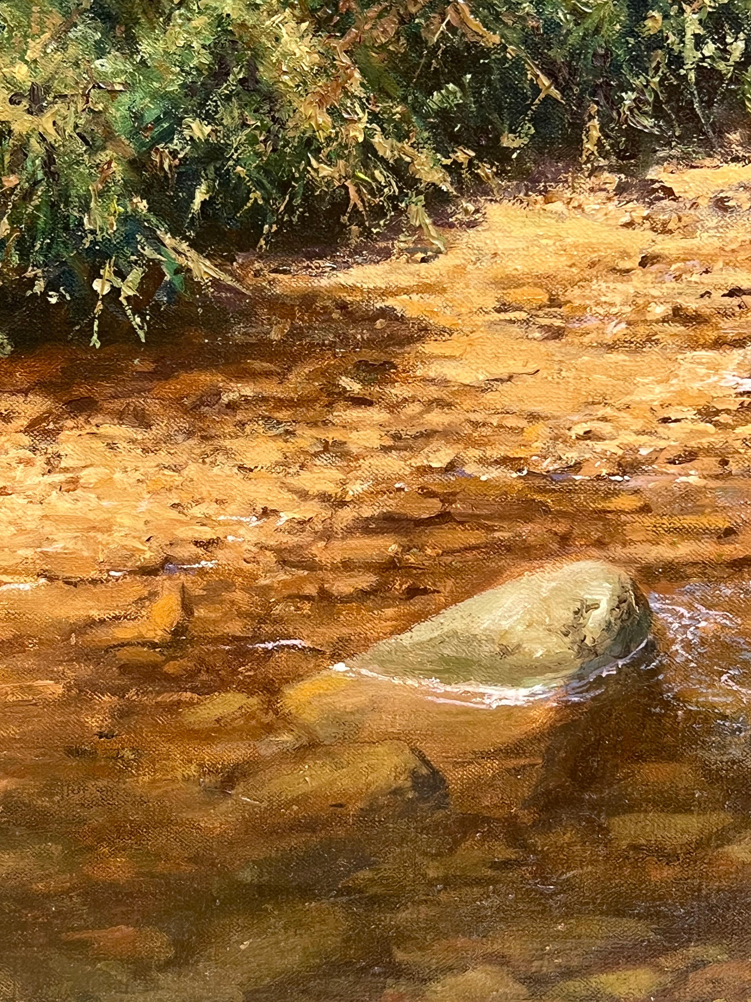 Feines englisches Ölgemälde Otter im schnell fließenden Bach Dappled Light Signiert im Angebot 4