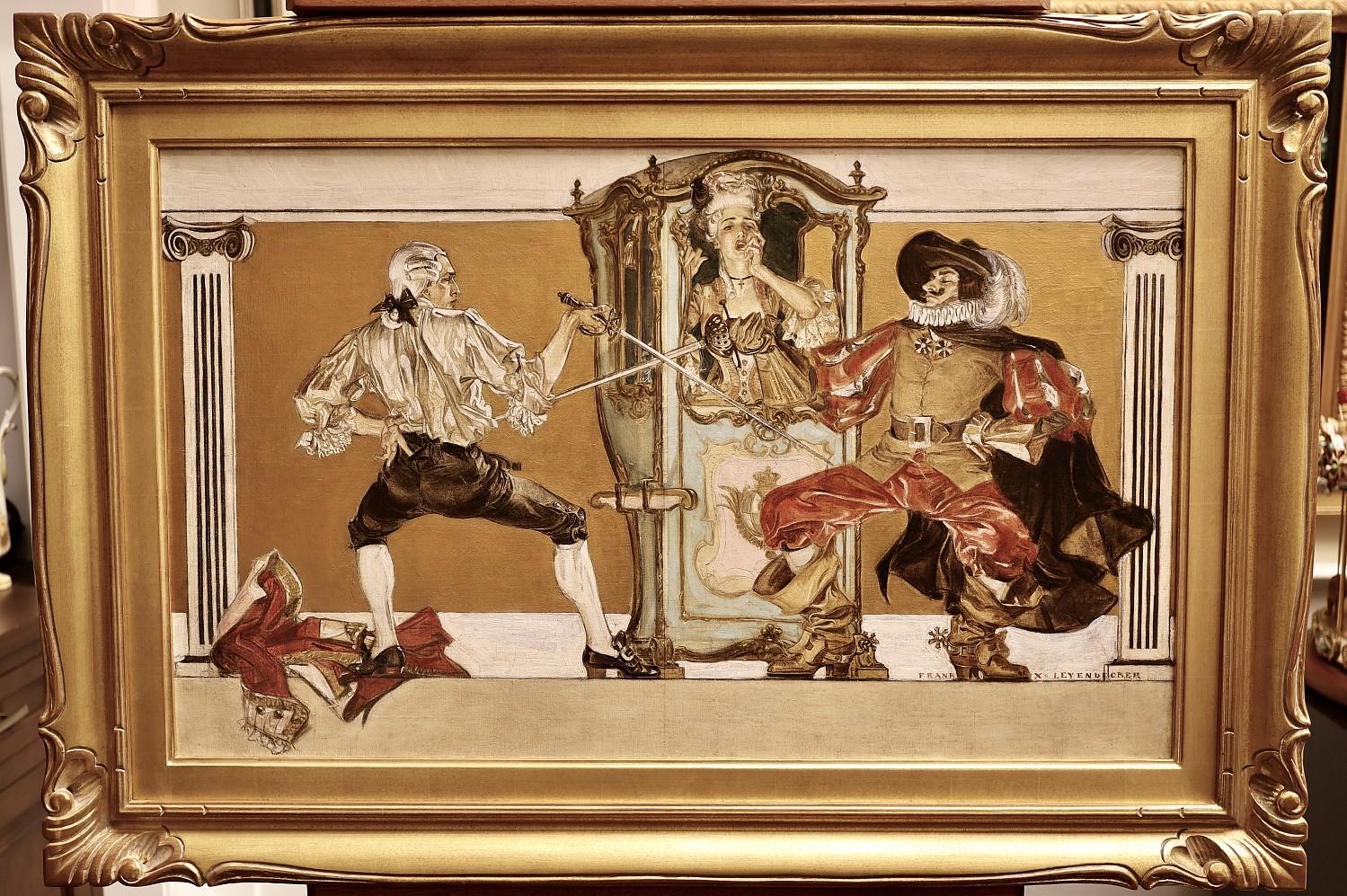 Il duello, copertina del libro di stile Kuppenheimer, autunno/inverno 1910-1911 - Painting di Frank Xavier Leyendecker