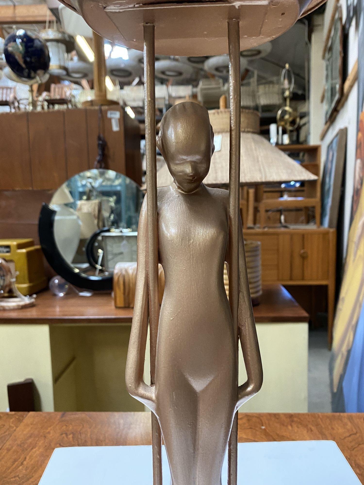 American Frankart Copper-Tone Nude “Sarcophagus Girl“ Figural Cocktail Smoker For Sale