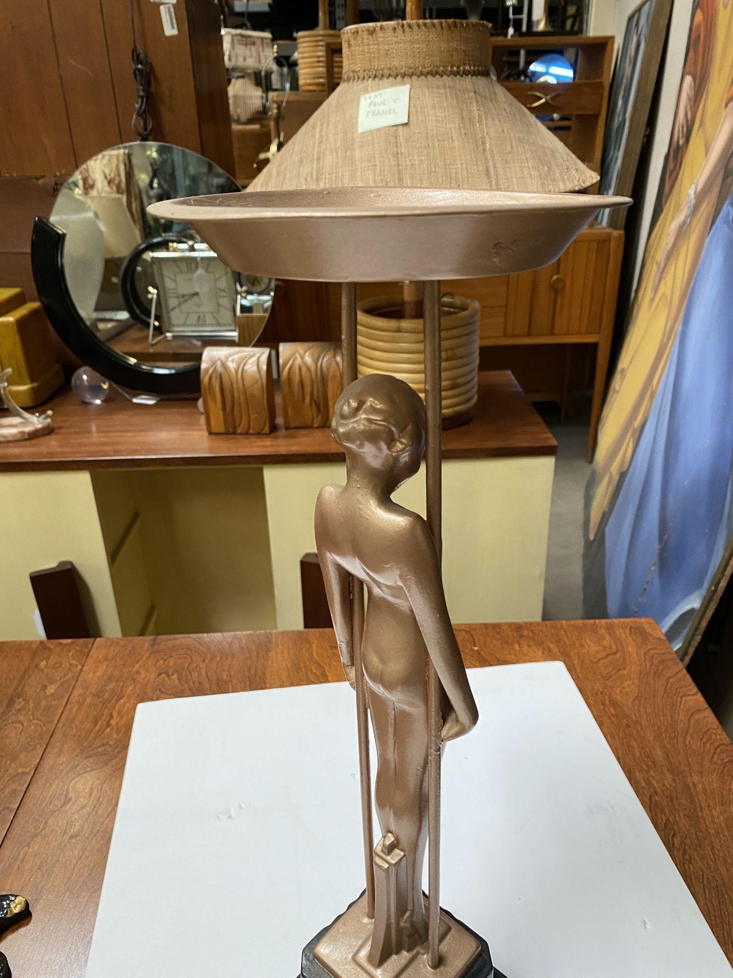 Mid-20th Century Frankart Copper-Tone Nude “Sarcophagus Girl“ Figural Cocktail Smoker For Sale