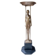Vintage Frankart Copper-Tone Nude “Sarcophagus Girl“ Figural Cocktail Smoker