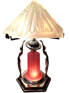Frankart Era Art Deco Style Chrome Figural Lamp w/ Vivian Glass Shade