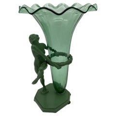 Frank Frankart F612 Nude Flapper Art Deco Vase mit Steuben-Glas-Einsatz, um 1927