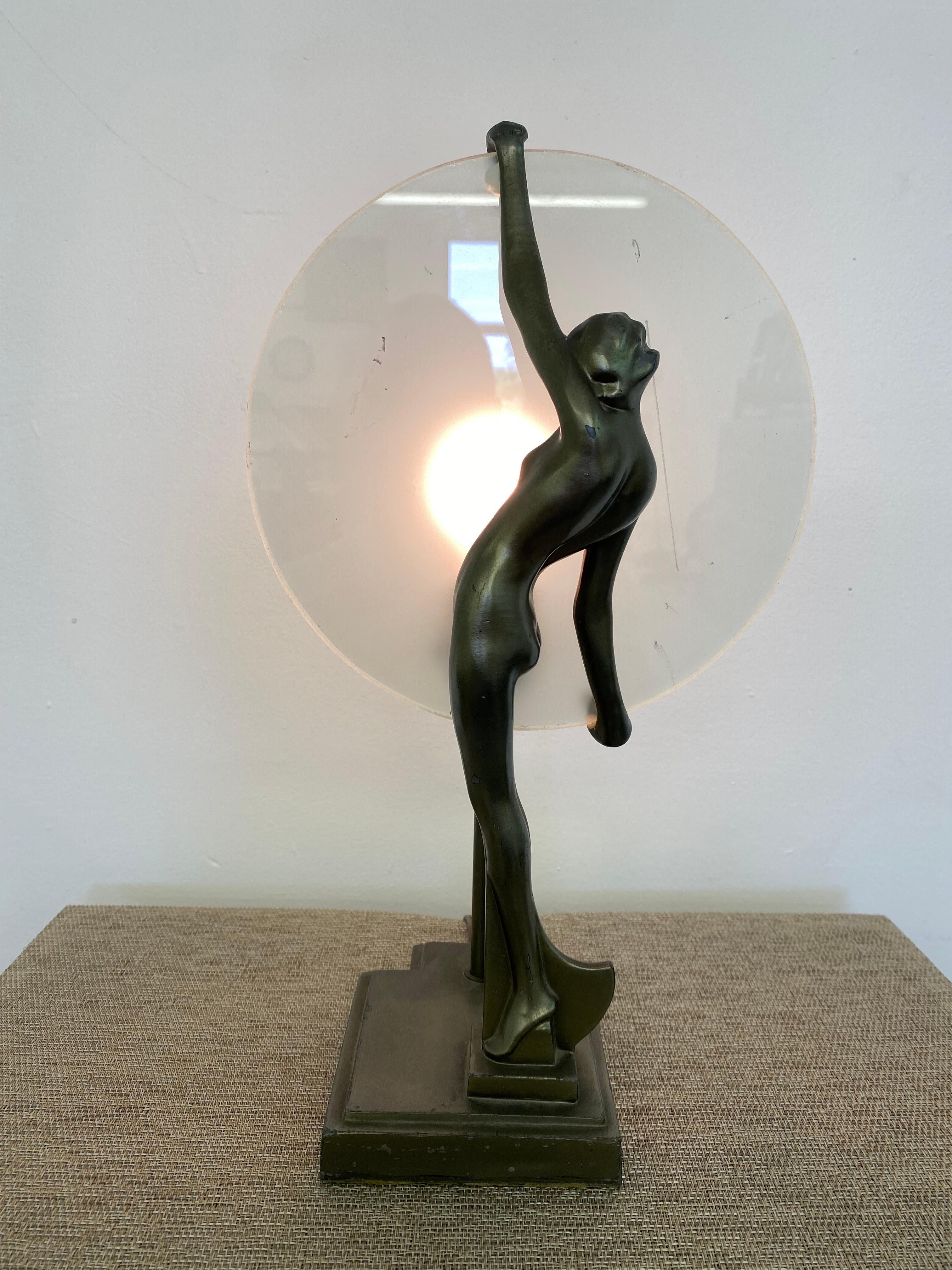 Frankart L237 Silhouette Nude Lady Lamp.  Retains it's Original Paint, nice example.  Glass shows a scratch but easily replaced if desired.  One of the Classic Designs by Arthur von frankenberg for Frankart.