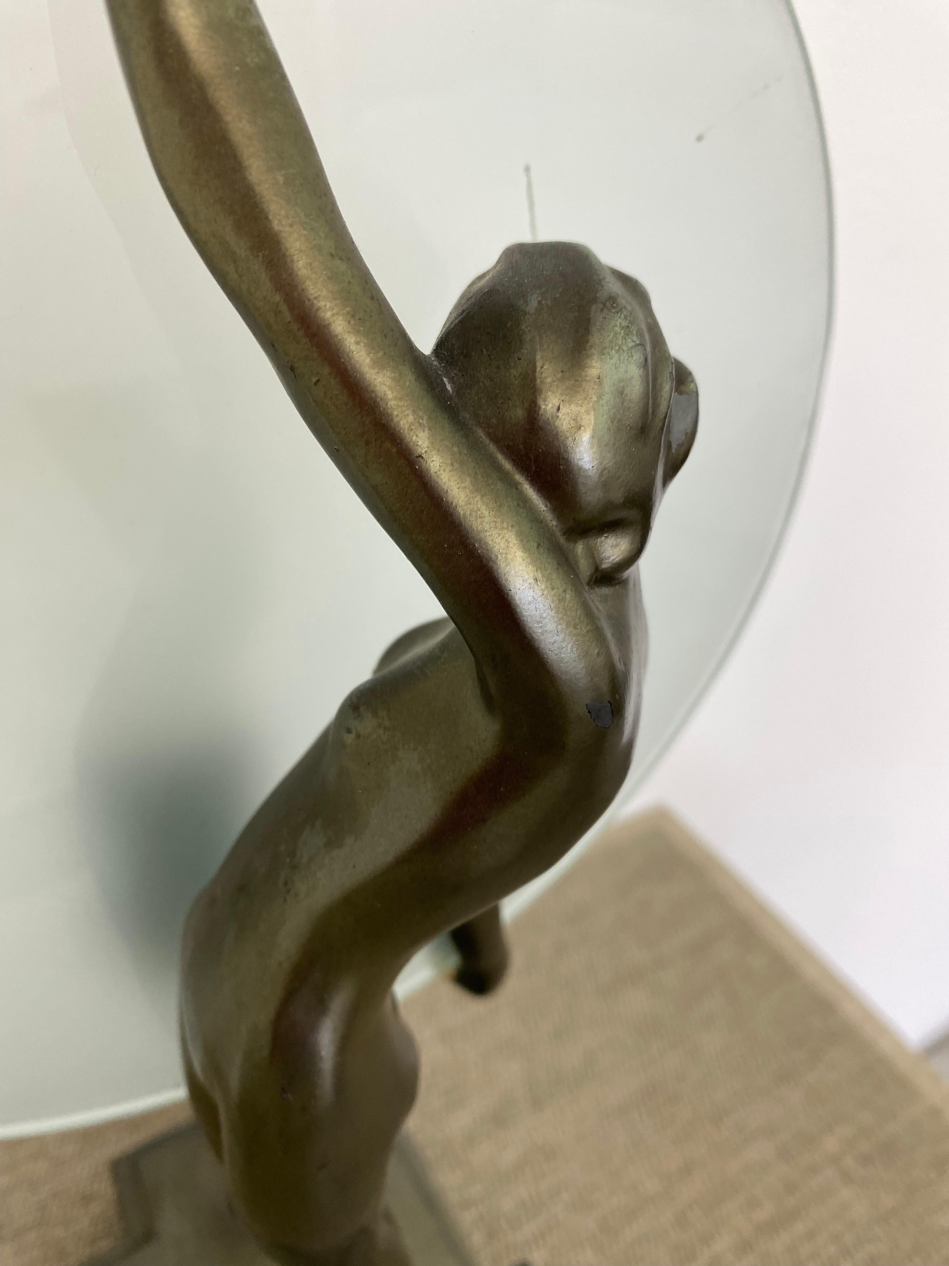 American Frankart Frosted Glass Disc Lady Table Lamp