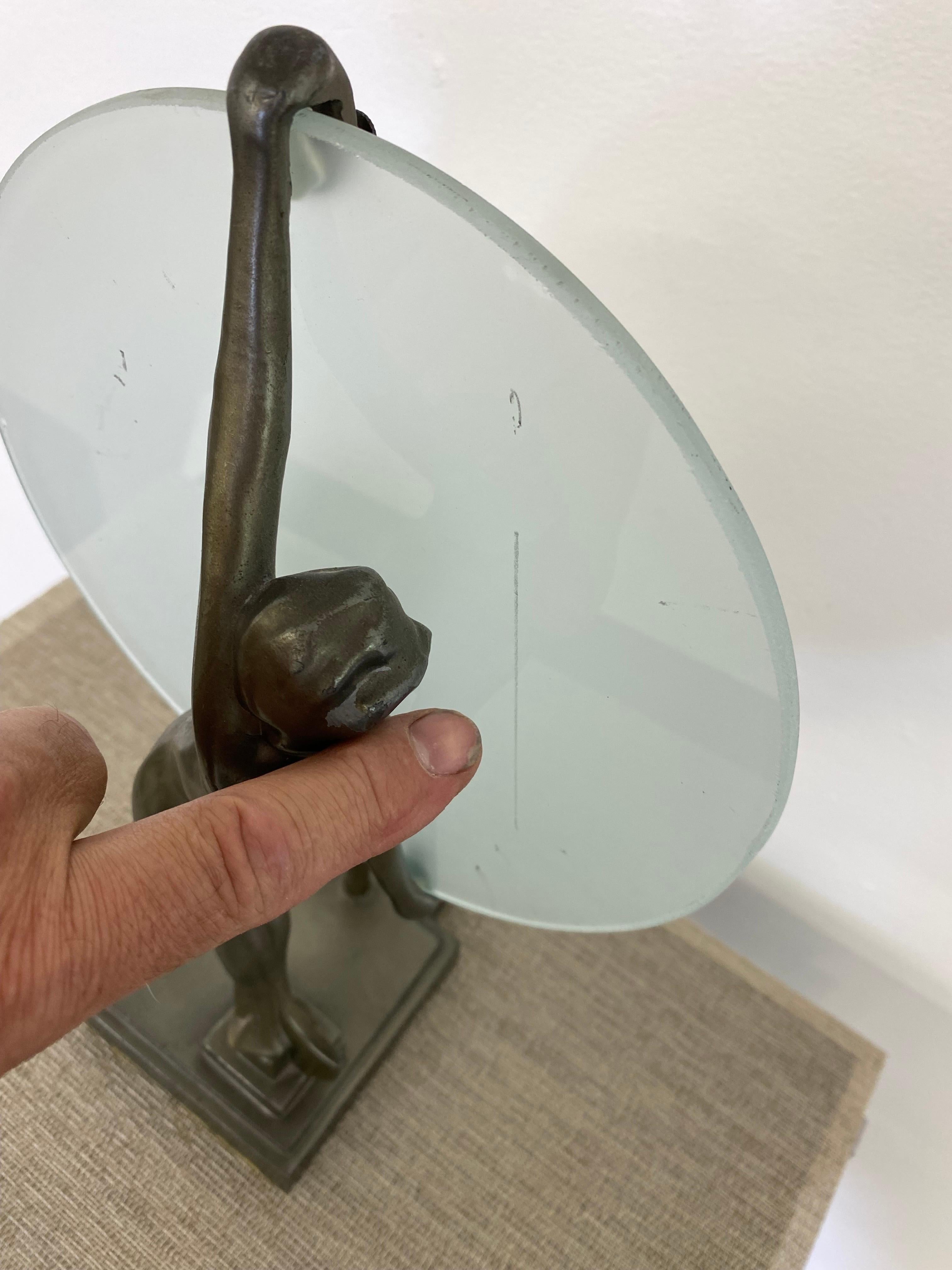 Early 20th Century Frankart Frosted Glass Disc Lady Table Lamp