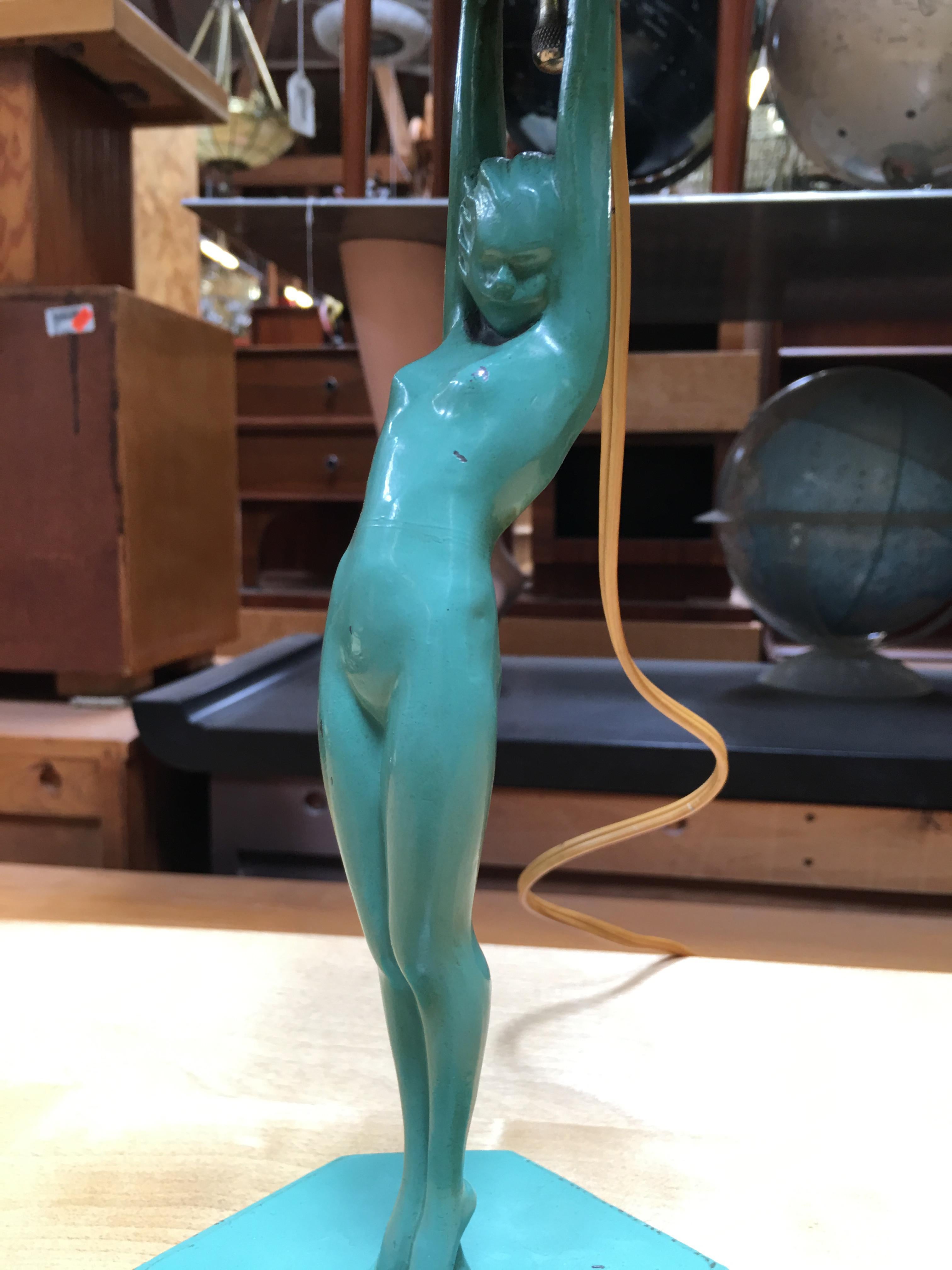 Early 20th Century Frankart L210 Nude Sculptural Table Lamp with Stepped Shade