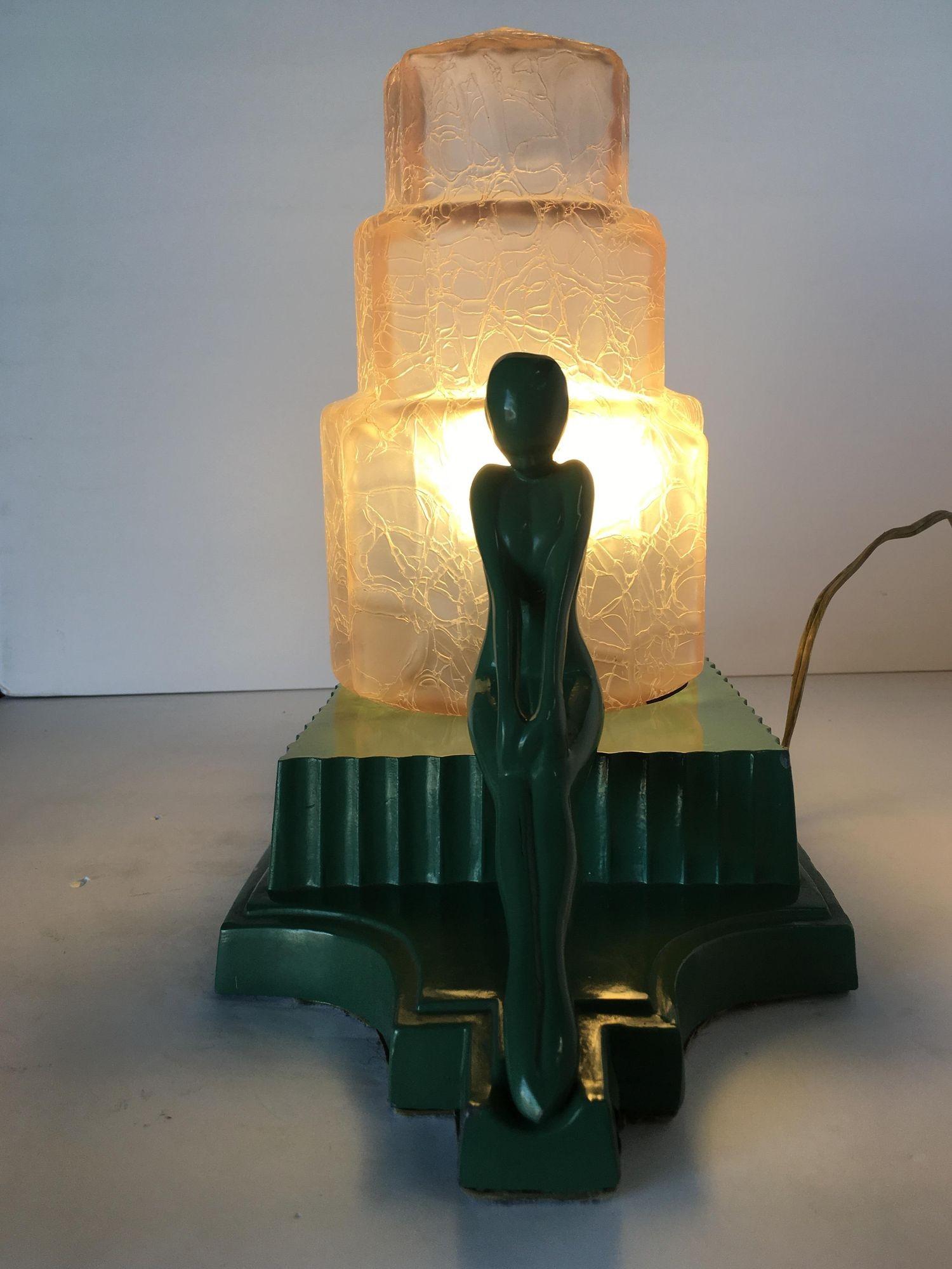 Mid-20th Century Frankart L254 Twin Nude Sculptural Table Lamp with Stepped Shade For Sale
