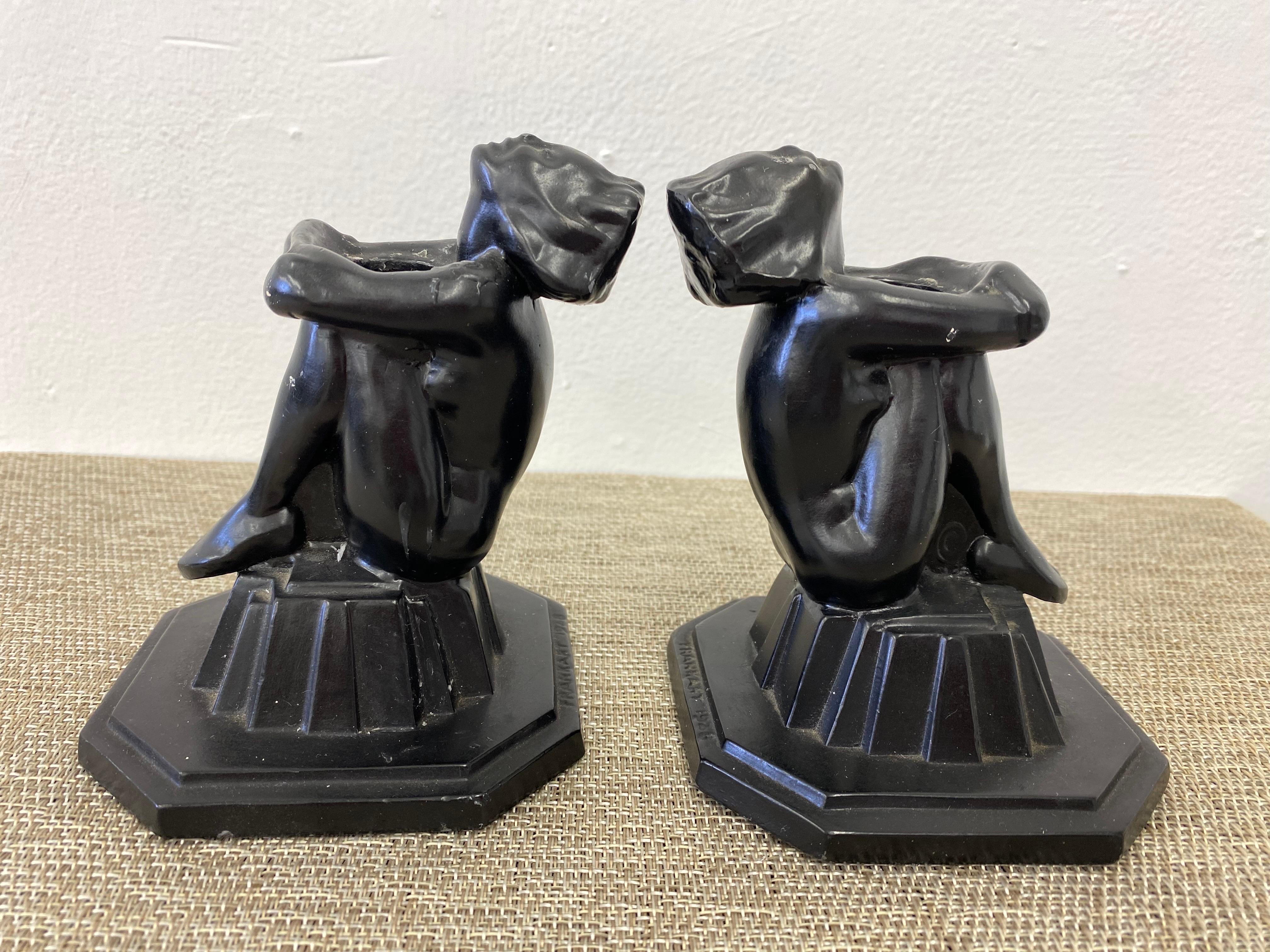 Pair of Frankart Kneeling Ladies Candlesticks,  no. C106.  In very nice original condition.  Black paint shows typical wear and signs of use.